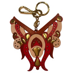 Roberto Cavalli Pink and Gold Leather Key Holder, Fob, or Purse Charm