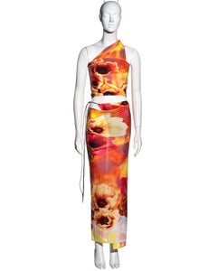 Roberto Cavalli pink and orange floral printed lycra wrap skirt and top, ss 2002