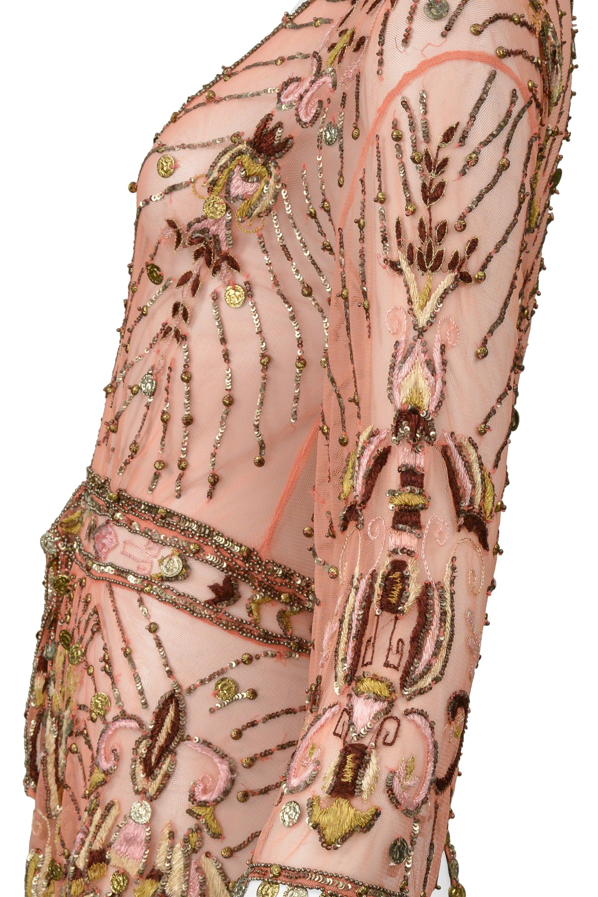 Roberto Cavalli Pink Beaded & Embroidered Mesh Fancy Jacket With Gold Coins 2004 1
