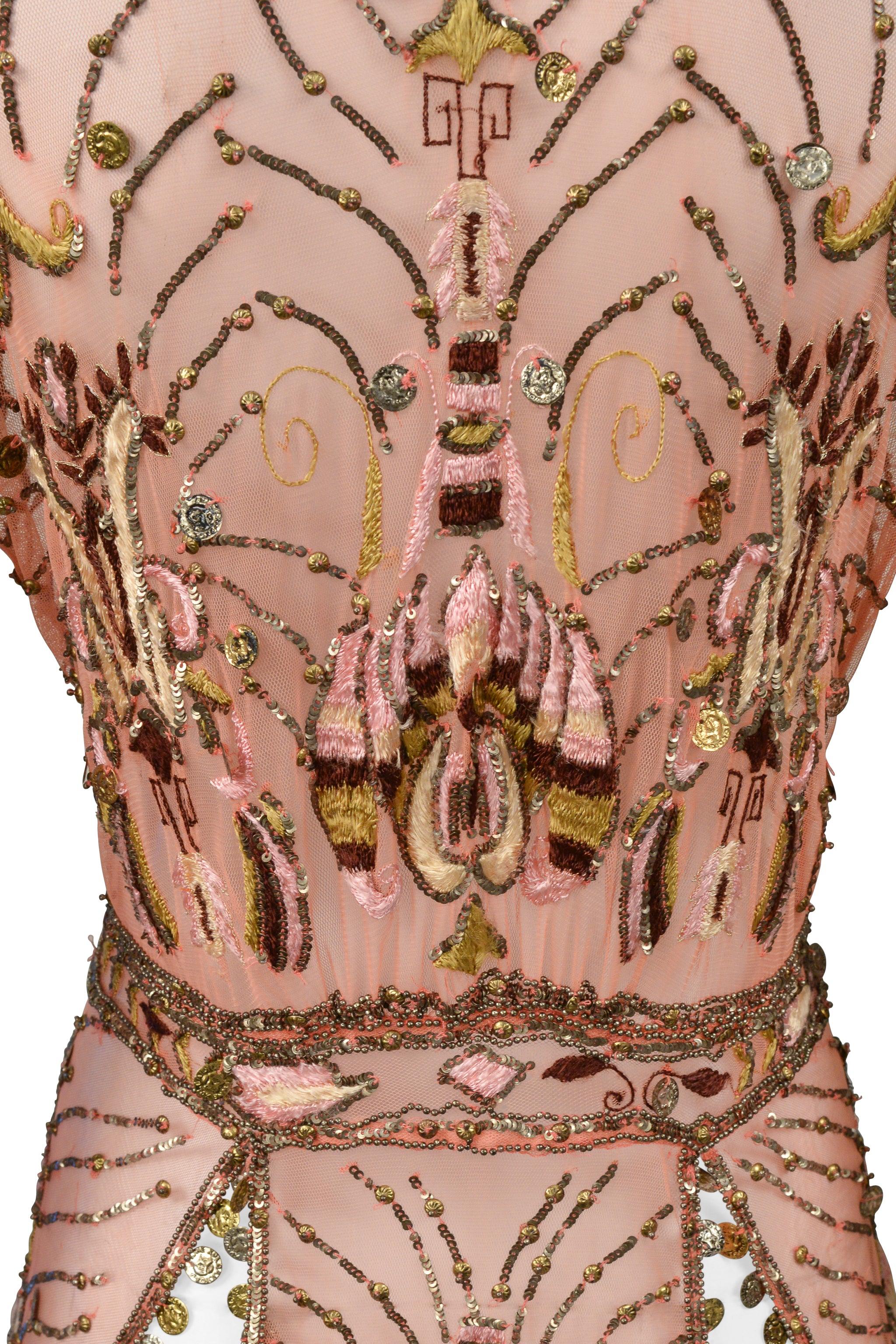 Roberto Cavalli Pink Beaded & Embroidered Mesh Fancy Jacket With Gold Coins 2004 2
