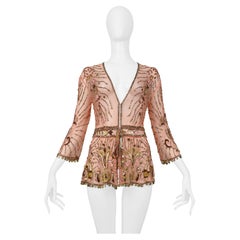 Roberto Cavalli Pink Beaded & Embroidered Mesh Fancy Jacket With Gold Coins 2004