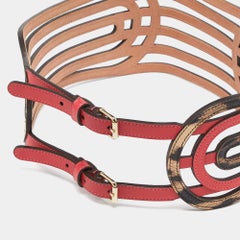 Roberto Cavalli Pink/Beige Leopard Print Leather Strappy Wide Belt 75CM