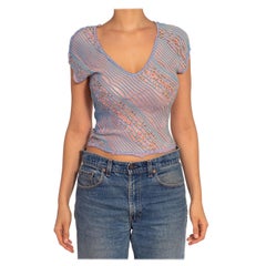 ROBERTO CAVALLI Pink & Blue Beaded Viscose Blend Top
