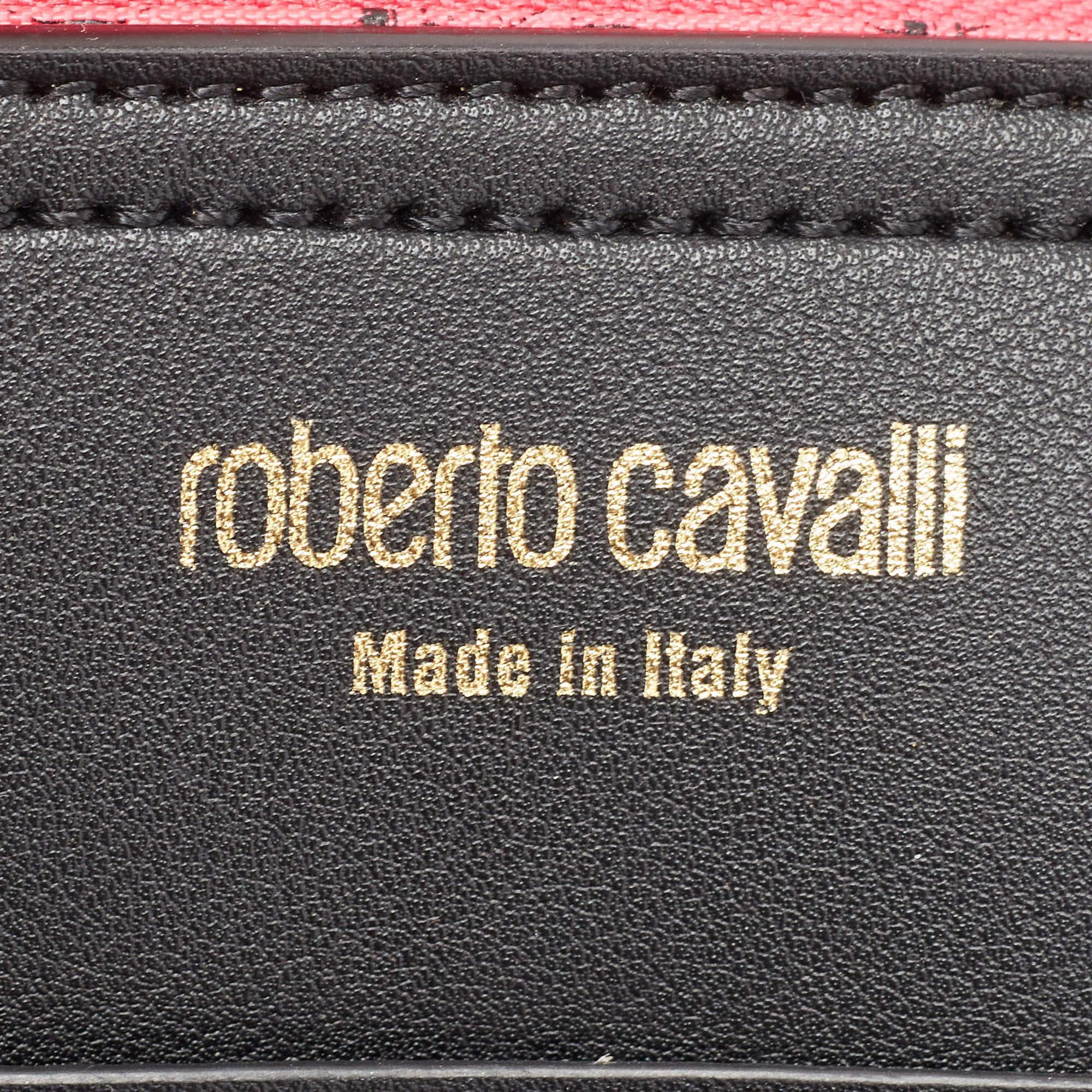 Roberto Cavalli Rosa/Braune Monogramm-Tasche aus Nylon und Leder mit Fronttasche im Angebot 3