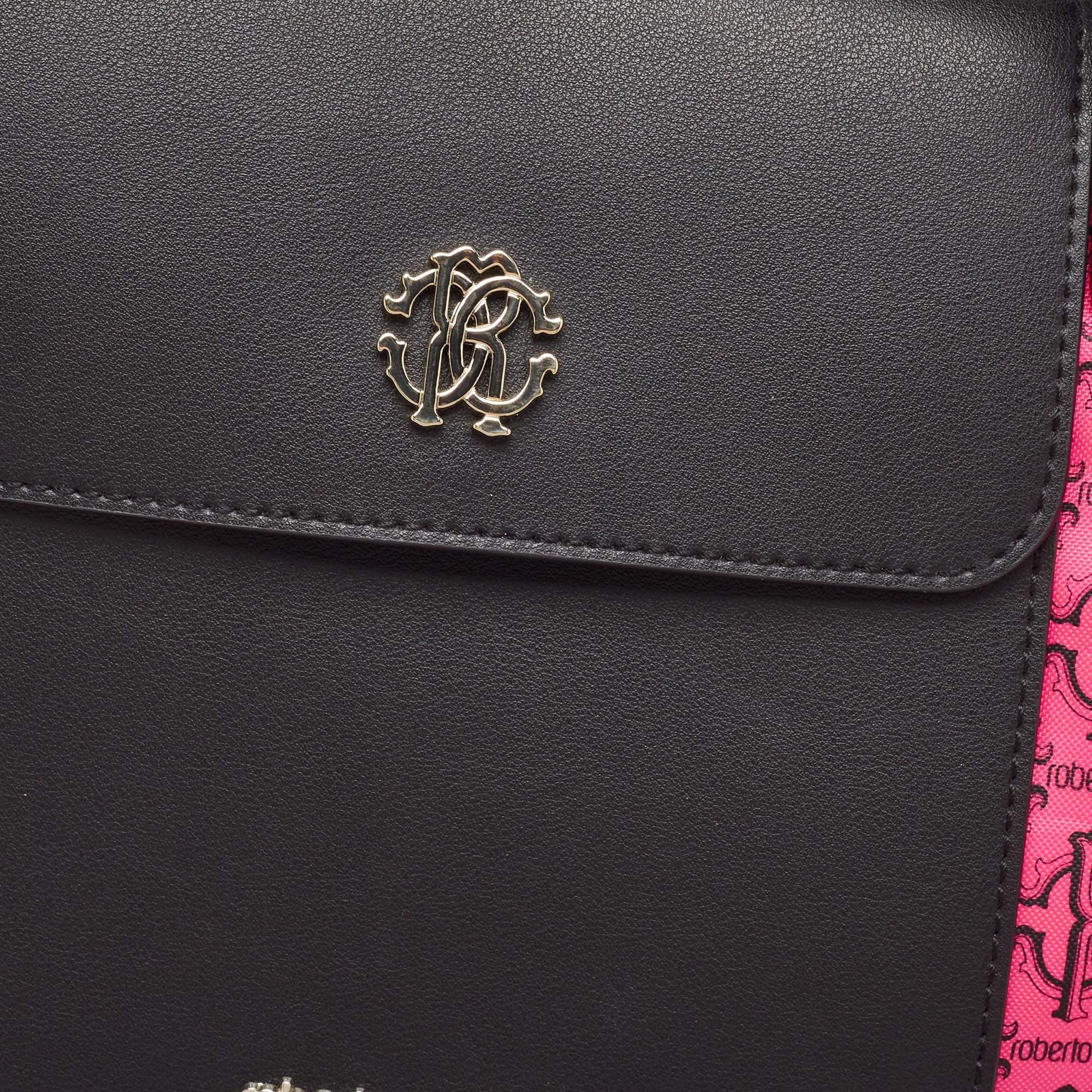 Roberto Cavalli Rosa/Braune Monogramm-Tasche aus Nylon und Leder mit Fronttasche im Angebot 4