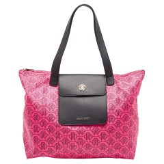 Roberto Cavalli Pink/Brown Monogram Nylon and Leather Front Pouch Tote