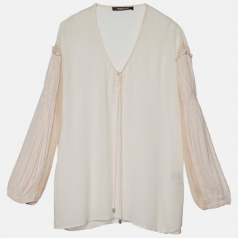 Donna Roberto Cavalli - Top in chiffon rosa con dettaglio a pieghe - S in vendita