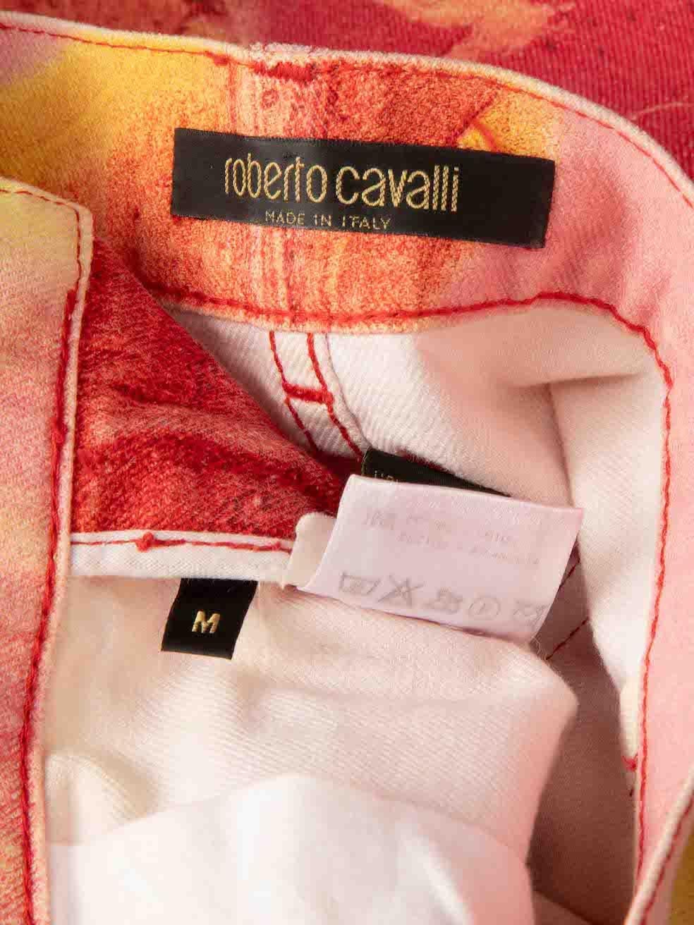 Roberto Cavalli Pink Denim Floral Printed Skirt Size M For Sale 1