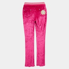 Roberto Cavalli Pink Embroidered Velvet Knit Pants S