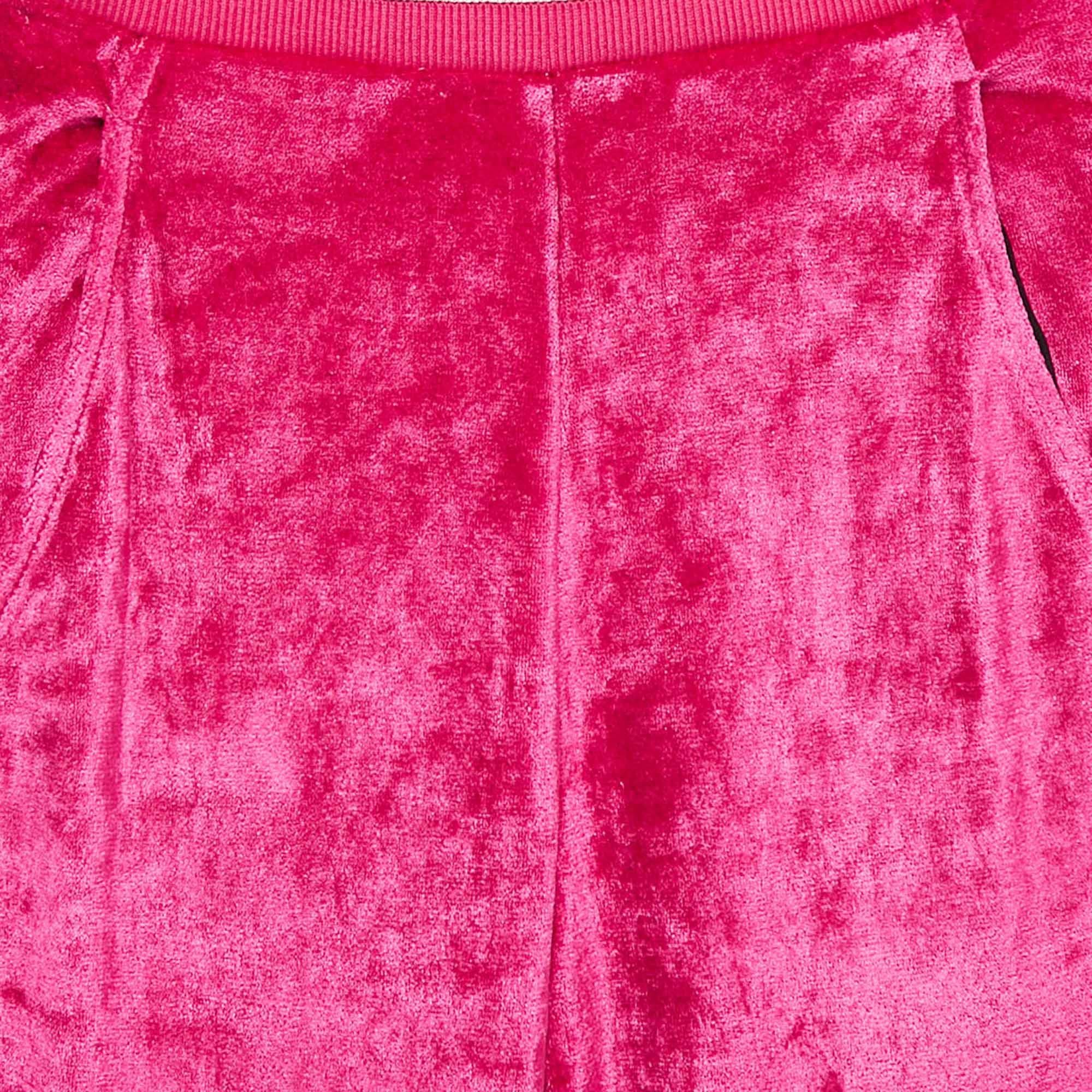 Roberto Cavalli Pink Embroidered Velvet Knit Pants S In Good Condition For Sale In Dubai, Al Qouz 2
