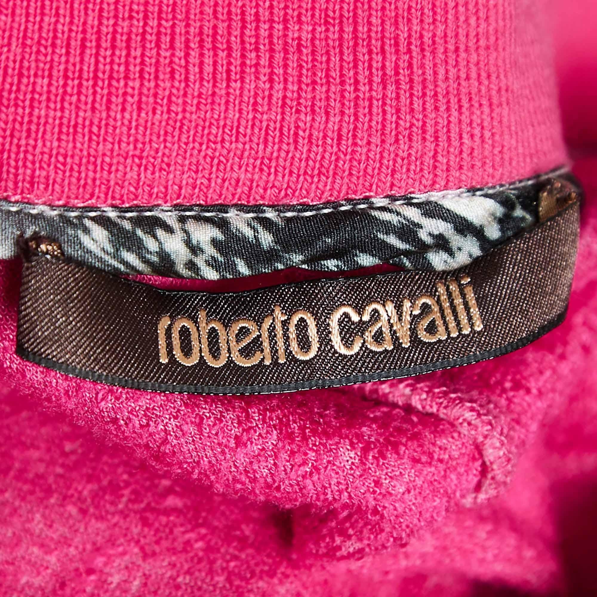 Women's Roberto Cavalli Pink Embroidered Velvet Knit Pants S For Sale
