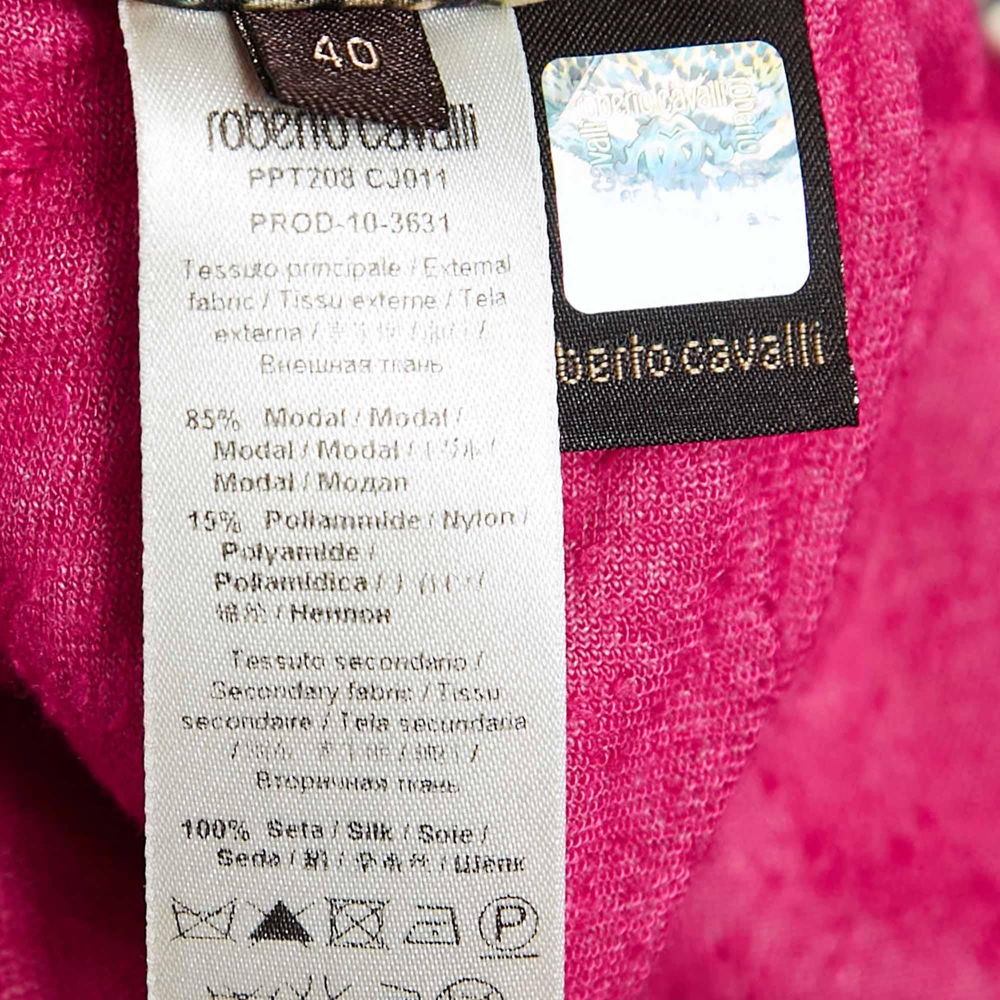 Roberto Cavalli Pink Embroidered Velvet Knit Pants S For Sale 1