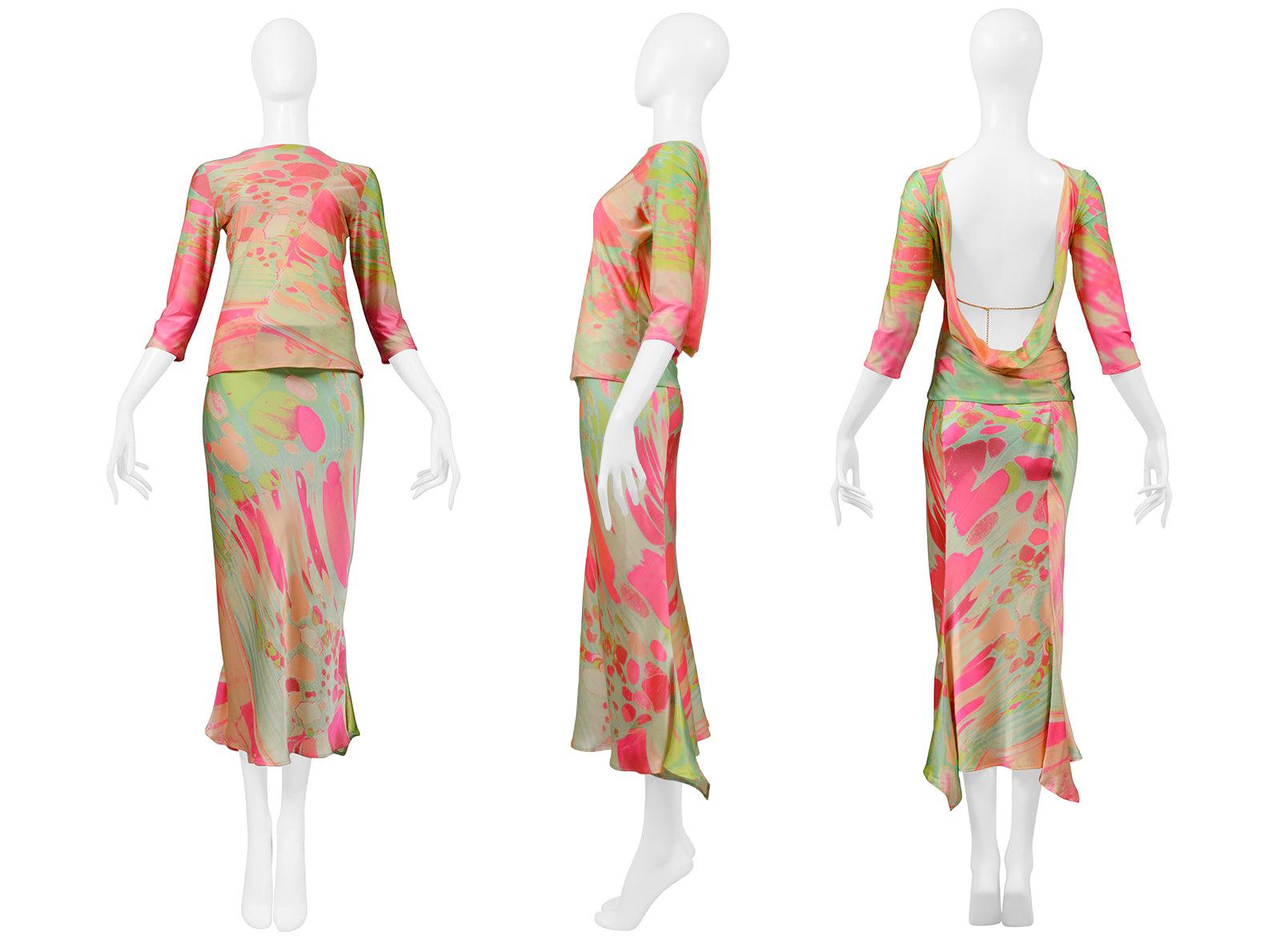 Roberto Cavalli Pink & Green Abstract Set 1999 In Excellent Condition In Los Angeles, CA
