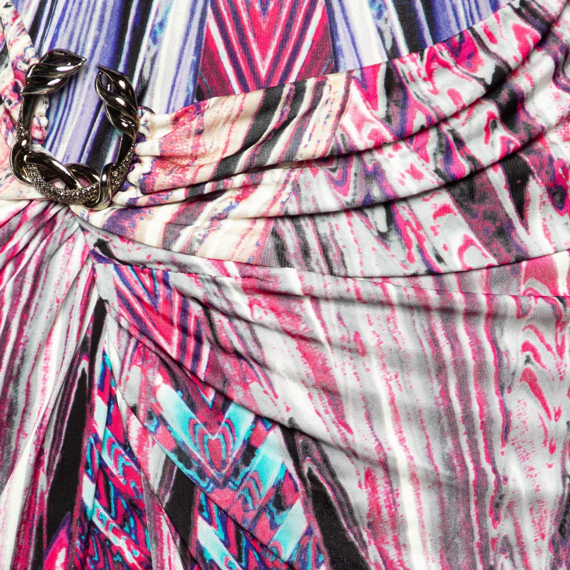 Roberto Cavalli Pink Marble Print Jersey Faux Wrap Dress S In Good Condition For Sale In Dubai, Al Qouz 2