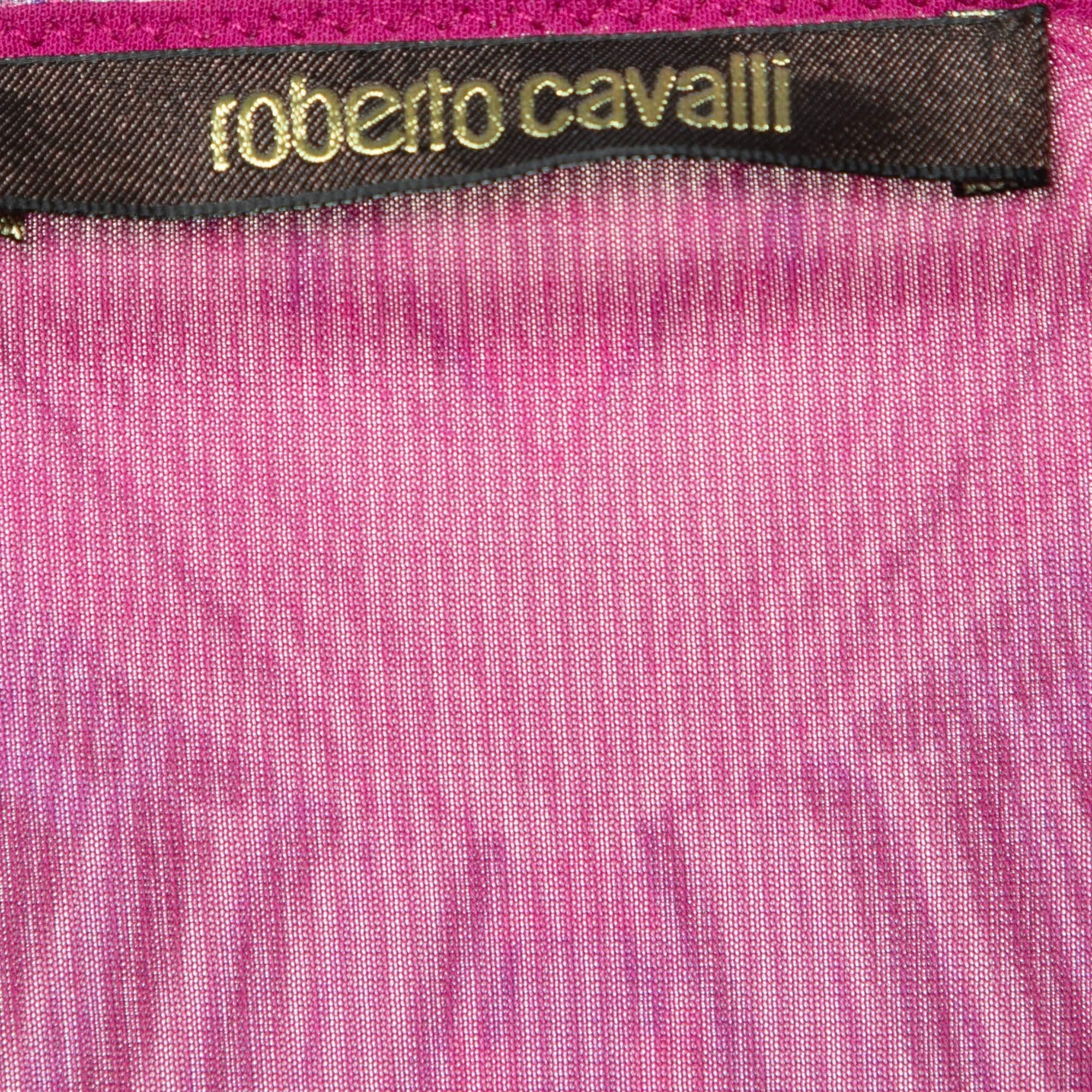 Women's Roberto Cavalli Pink Marble Print Jersey Faux Wrap Dress S For Sale