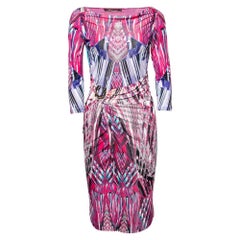Roberto Cavalli - Robe portefeuille en jersey imprimé marbre rose S
