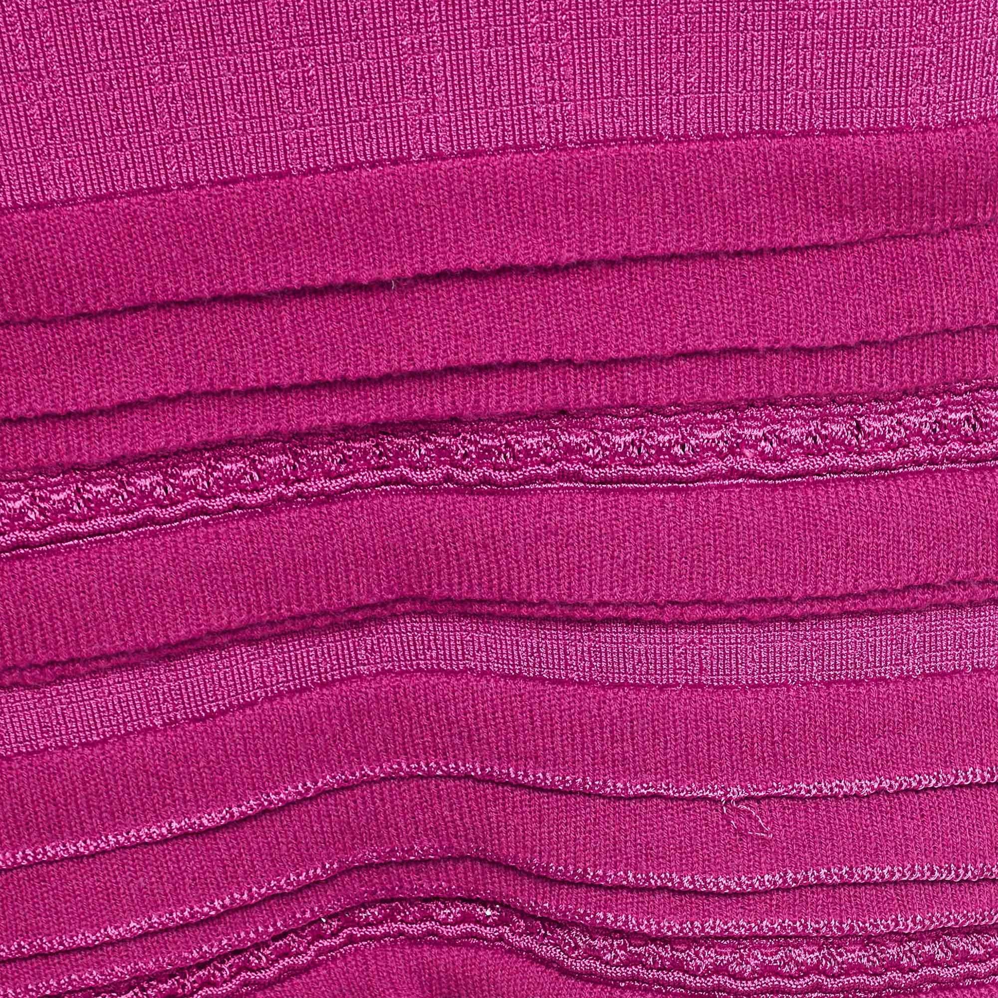 Roberto Cavalli Pink Pointelle Knit Dolman Sleeve Mini Dress M In Good Condition For Sale In Dubai, Al Qouz 2