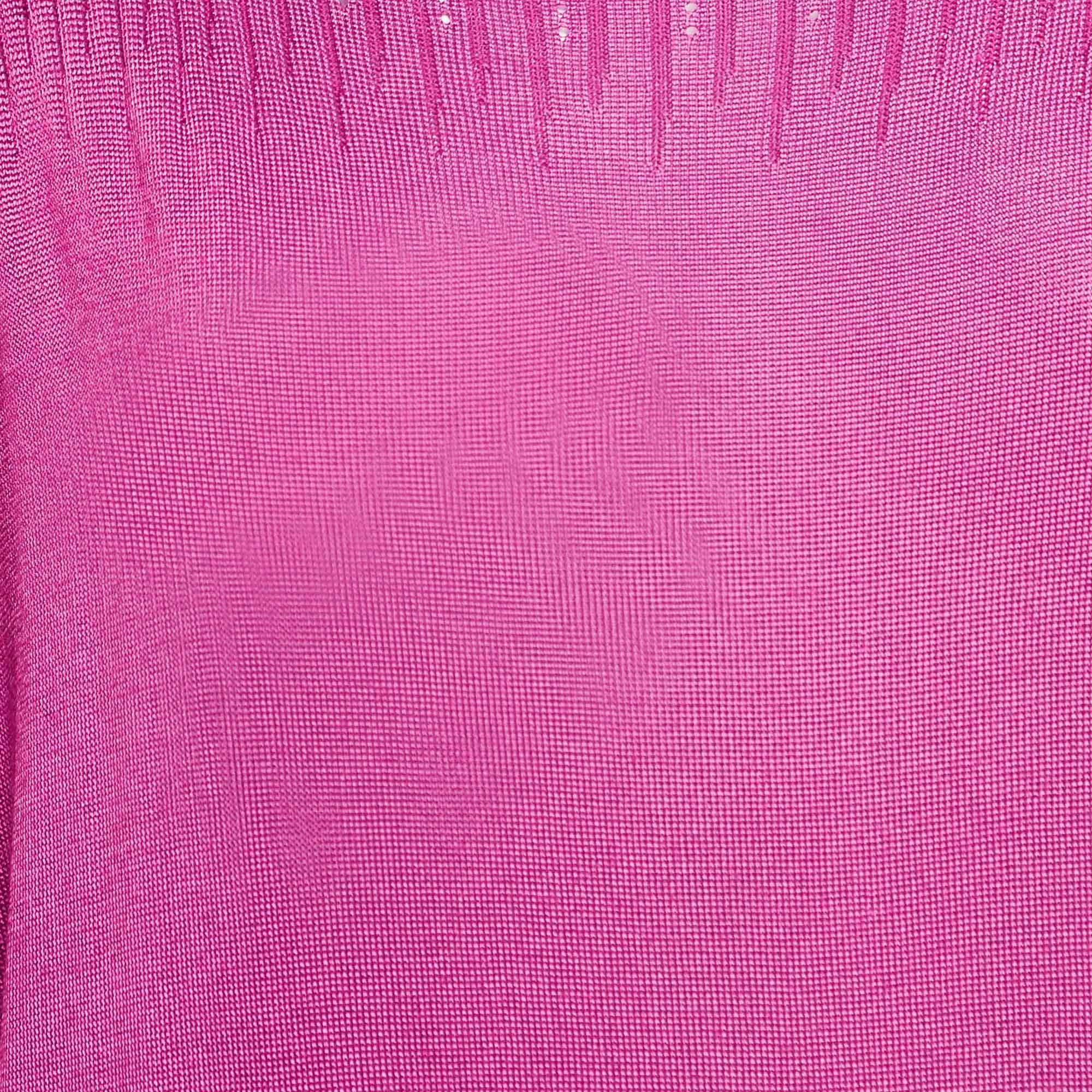 Women's Roberto Cavalli Pink Pointelle Knit Dolman Sleeve Mini Dress M For Sale