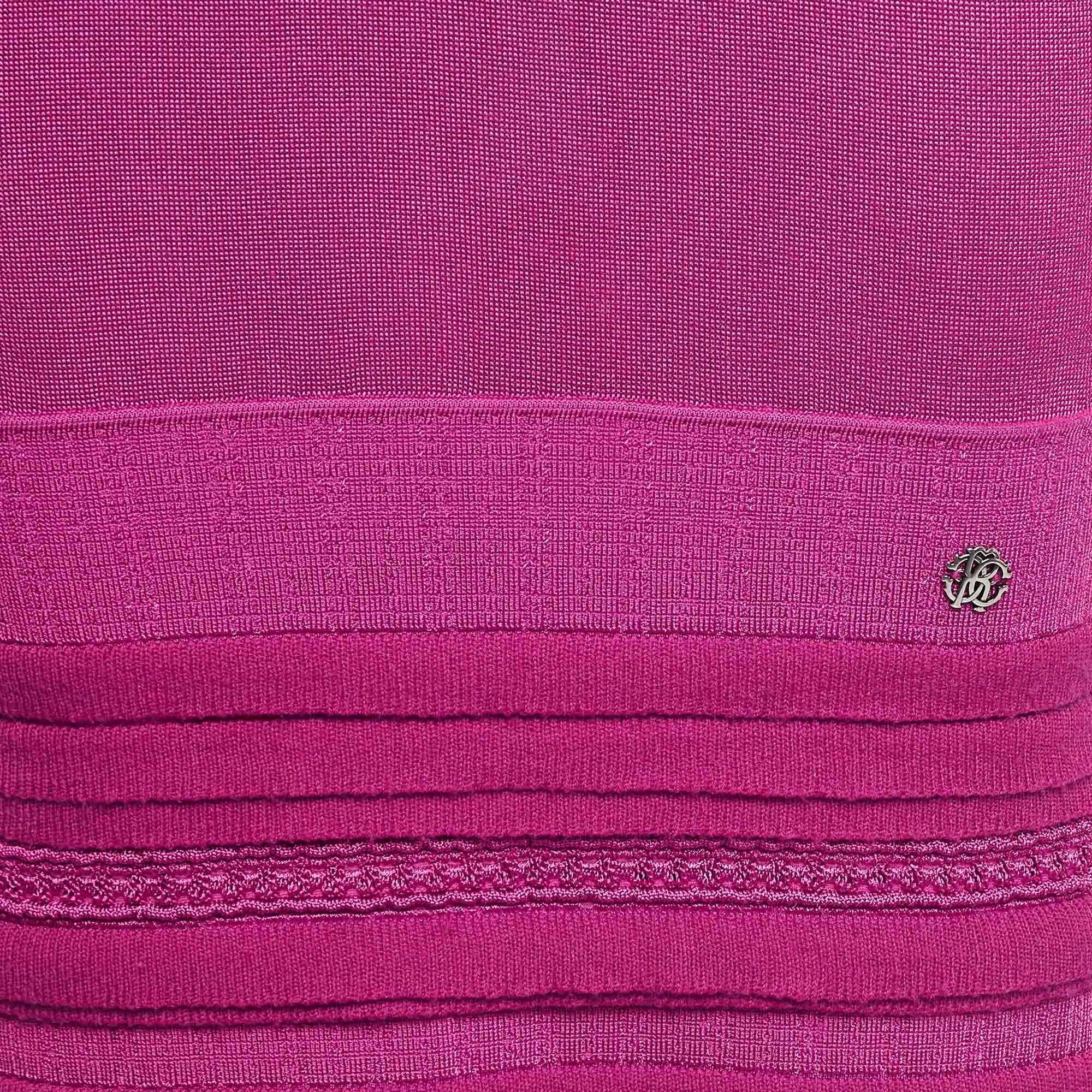 Roberto Cavalli Pink Pointelle Knit Dolman Sleeve Mini Dress M For Sale 1