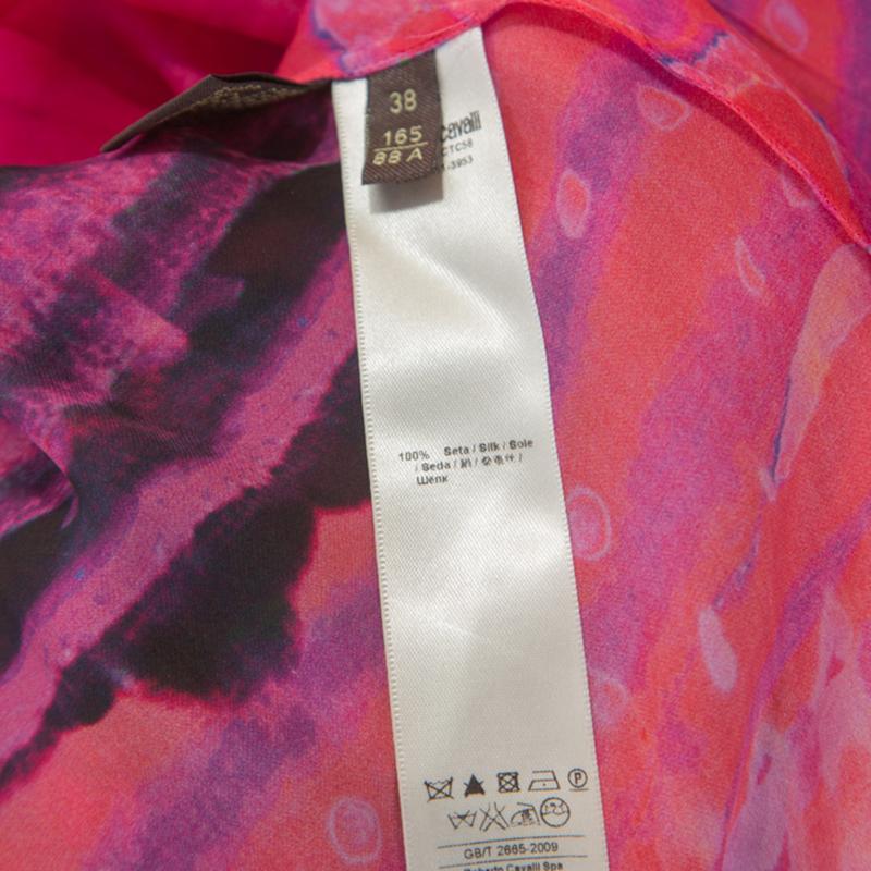 Roberto Cavalli Pink Printed Chiffon Embellished Neckline Detail Maxi Dress S 2