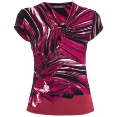 Roberto Cavalli Pink Printed Jersey Brooch Embellished Top S