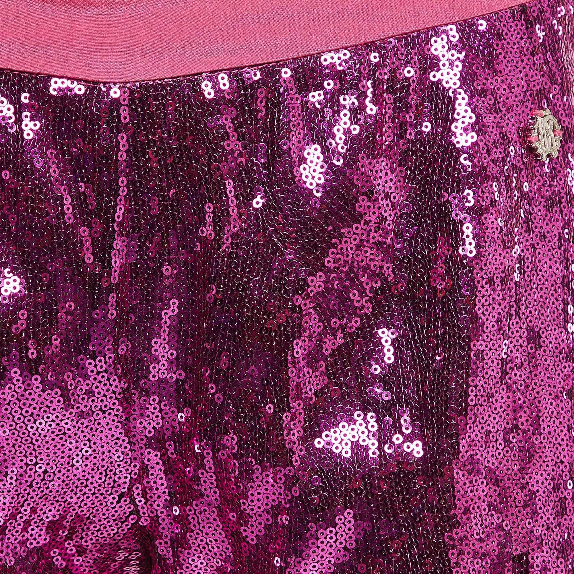 Brown Roberto Cavalli Pink Sequin Shorts XS For Sale