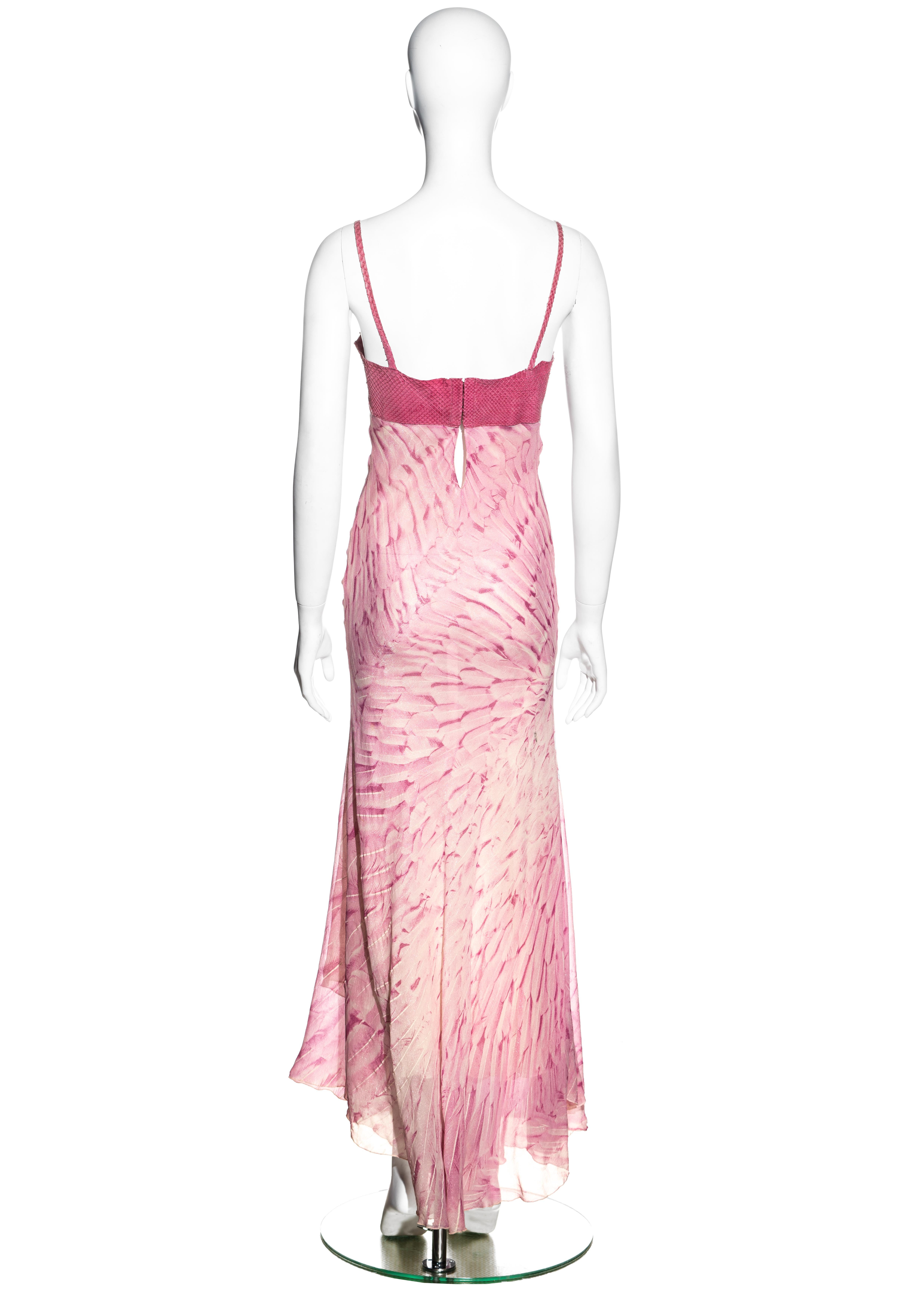 Beige Roberto Cavalli pink silk and snakeskin evening maxi dress, ss 1999 For Sale
