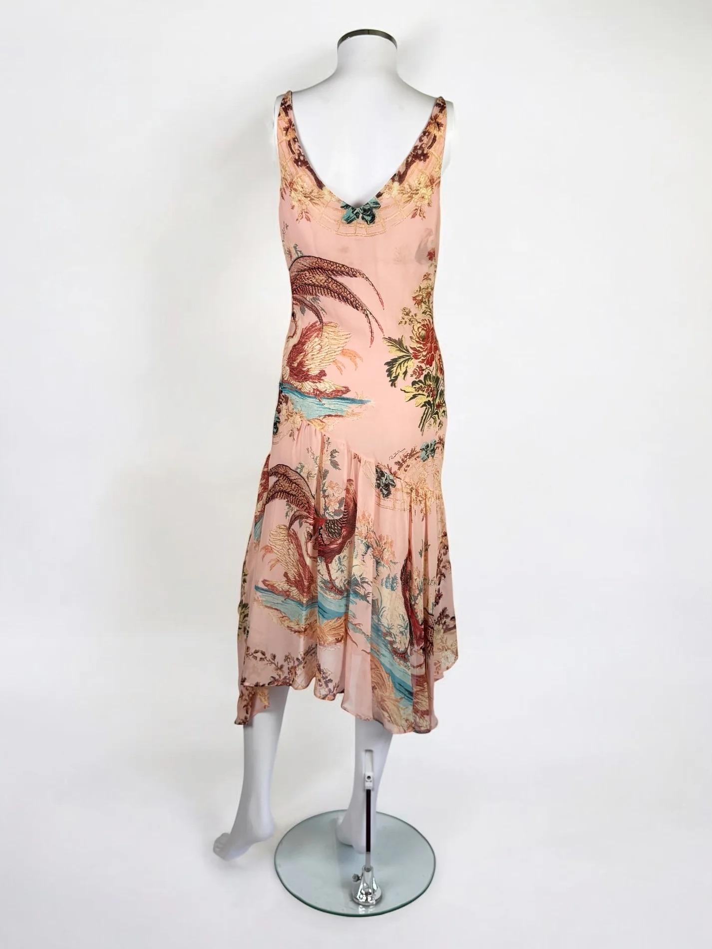 Roberto Cavalli Pink Silk Floral Dress, SS 2003 In Good Condition For Sale In Marlborough, GB