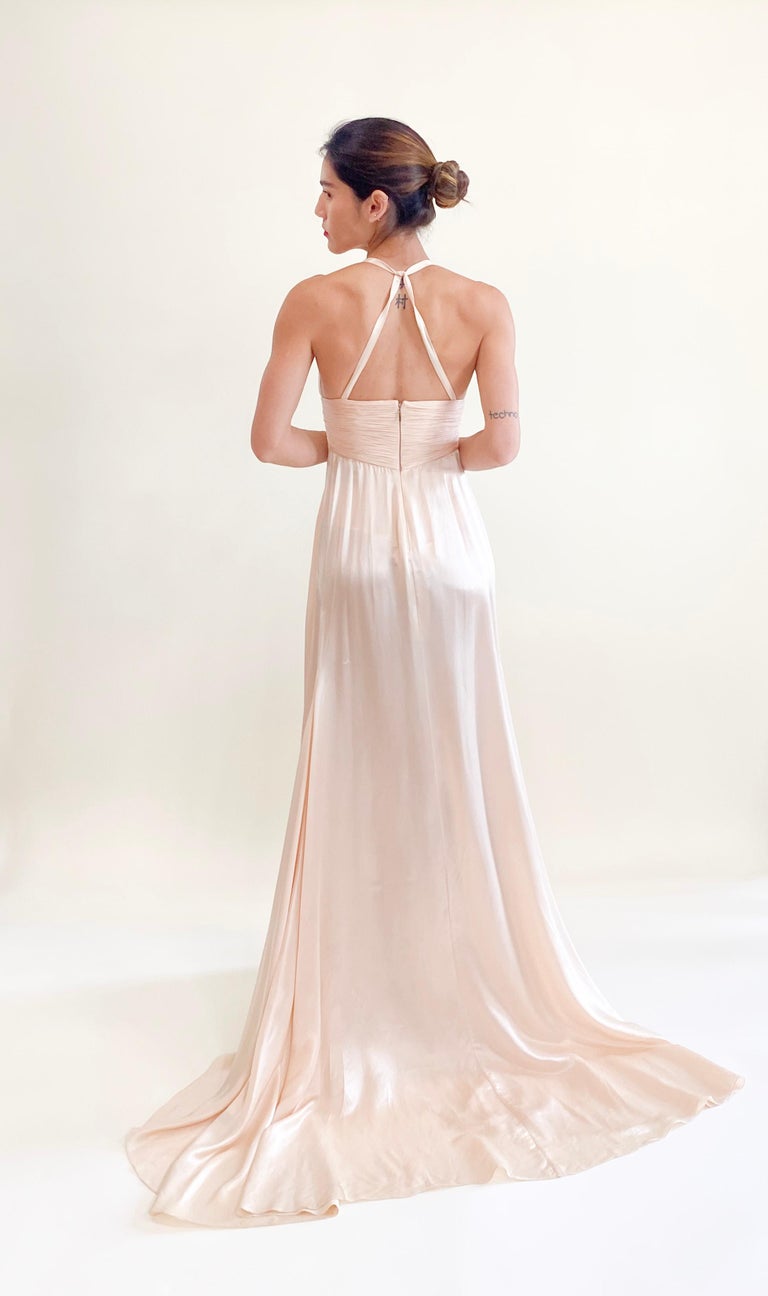 Roberto Cavalli Pink Silk High-Slit Halter Dress Pre-2000 at 1stDibs