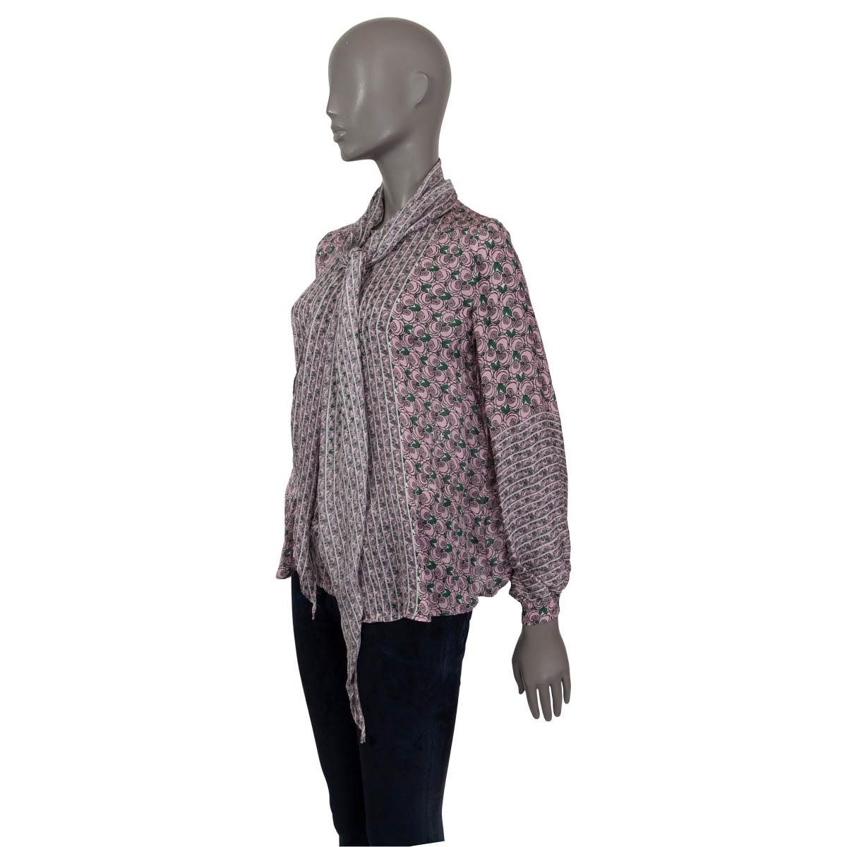 Gray ROBERTO CAVALLI pink silk ROSE PUSSY BOW Blouse Shirt 40 S For Sale