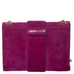 Roberto Cavalli Pink Suede Fringe Chain Shoulder Bag