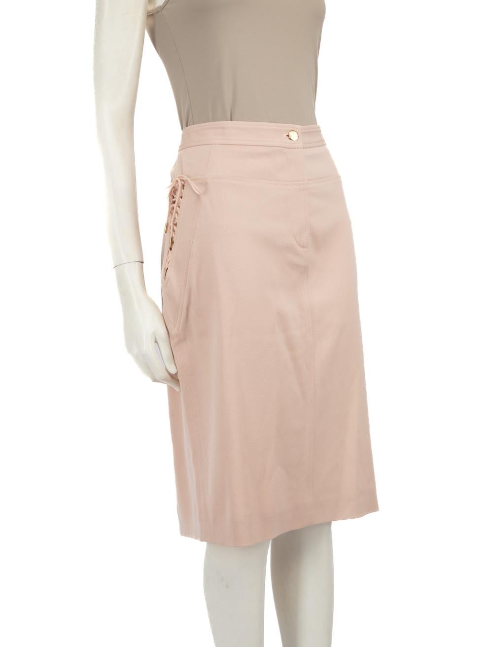 CONDITION is Never worn. No visible wear to the skirt is evident on this new Roberto Cavalli designer resale item.
  
  Details
  
  
  Pink 
  
  Wool 
  
  Pencil Skirt 
  
  Lace up detail on sides 
  
  Button and zipper closure 
  
  
  
  
  
