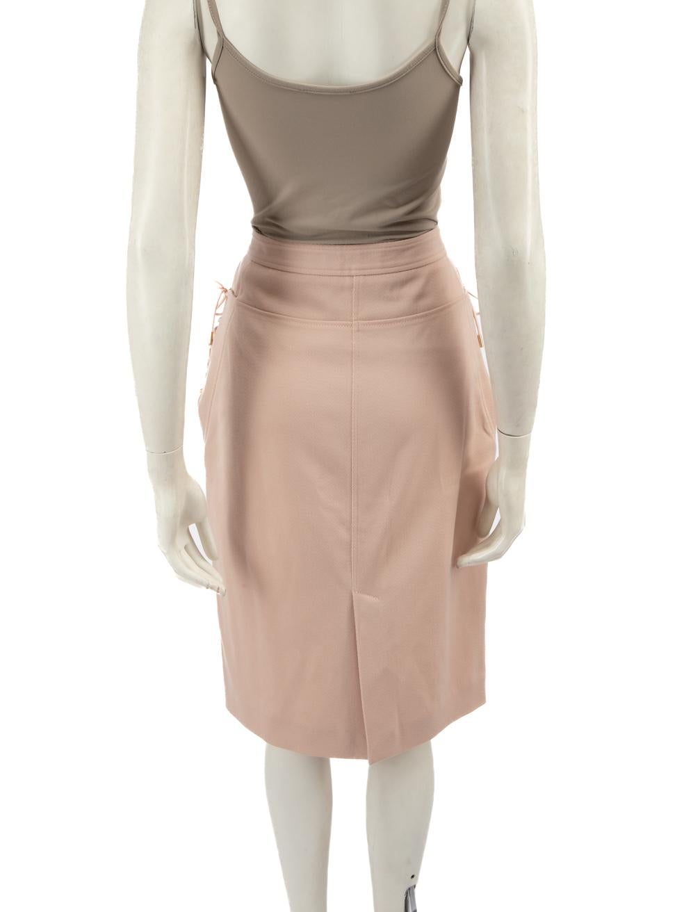 Beige Roberto Cavalli Pink Wool Lace Up Pencil Skirt Size XL For Sale