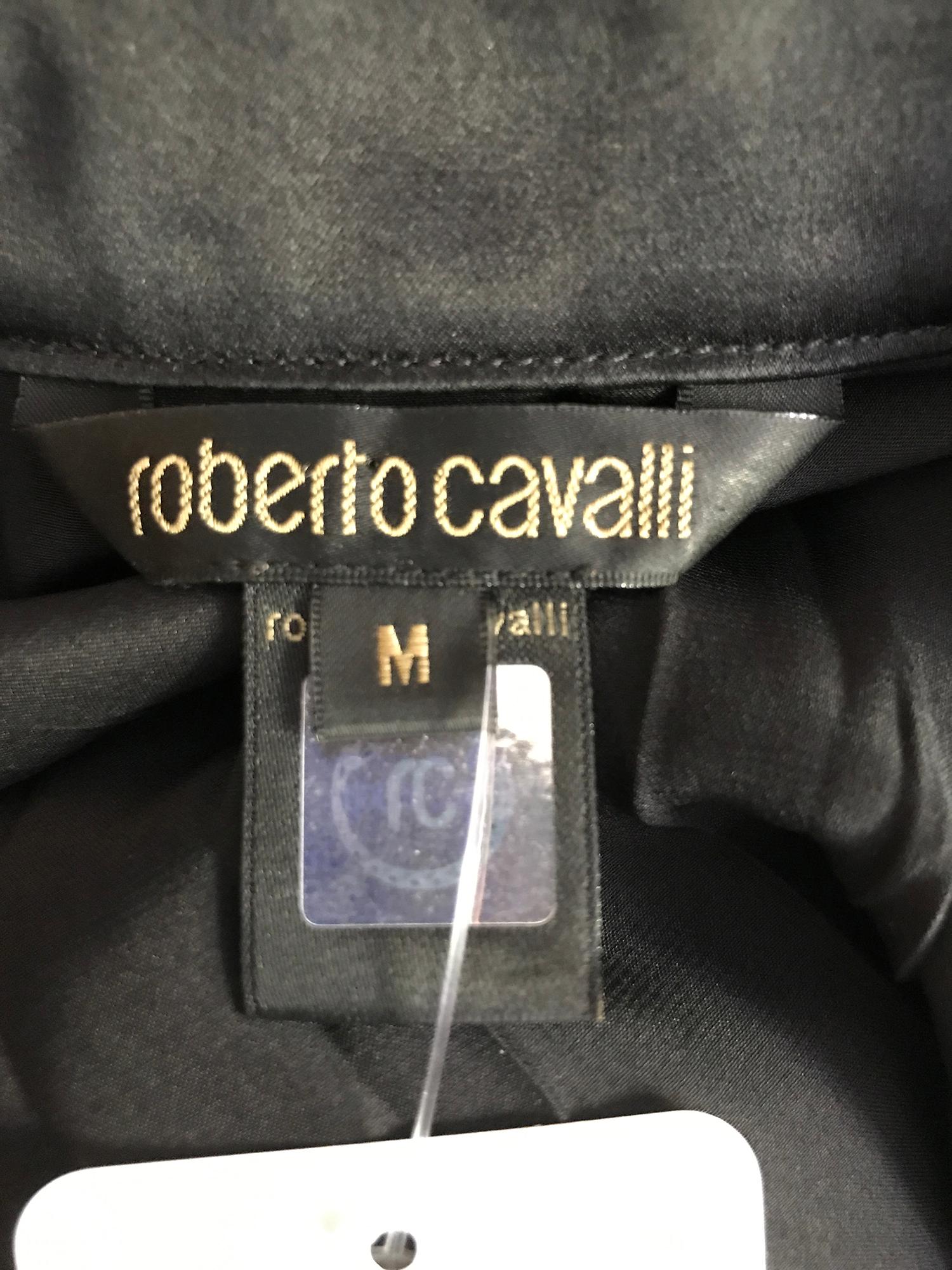 Roberto Cavalli Pleated Black Silk Satin Jewel Sleeve Blouse 3