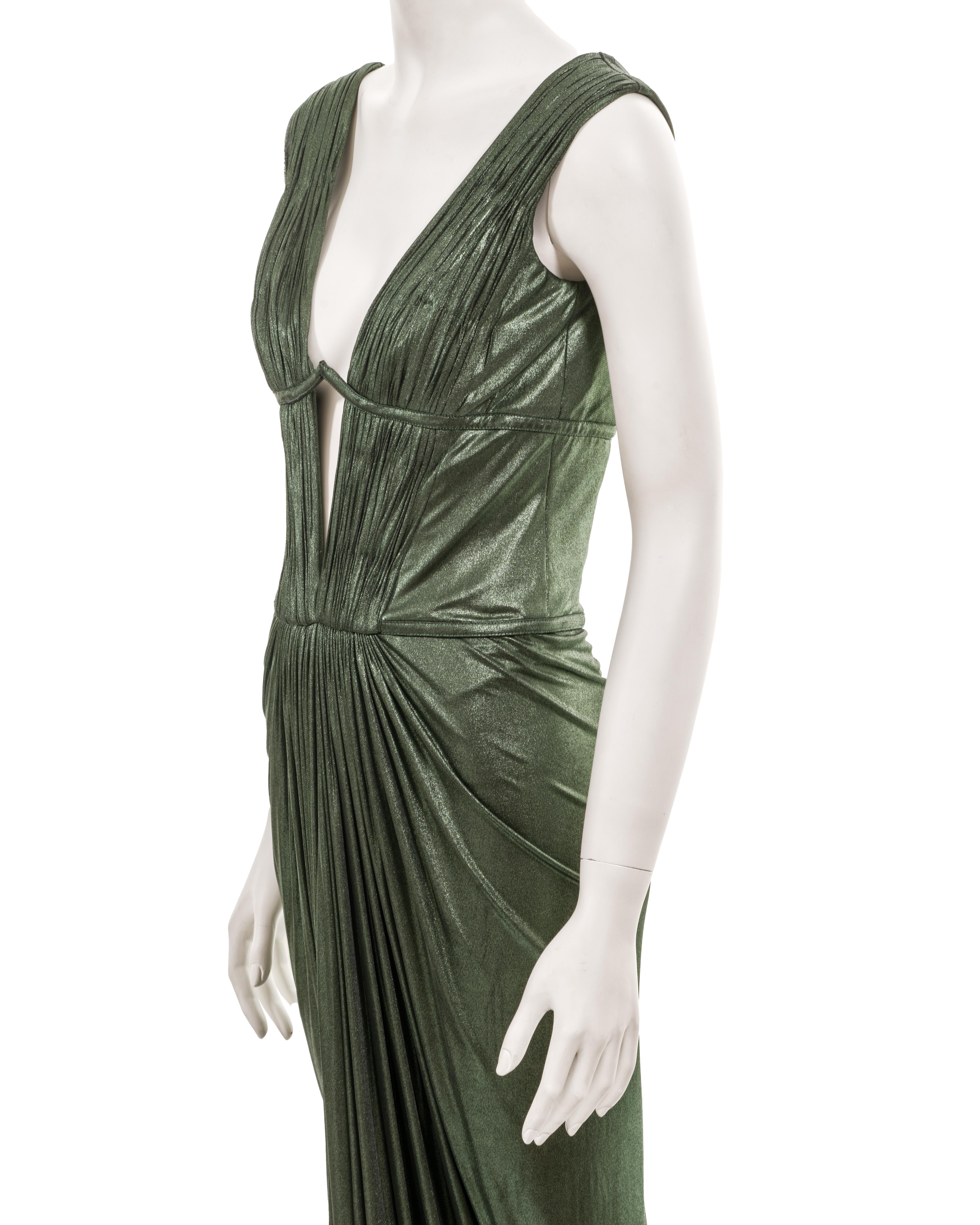 Roberto Cavalli pleated metallic green cupro 'Cleopatra' evening dress, fw 2007 For Sale 6