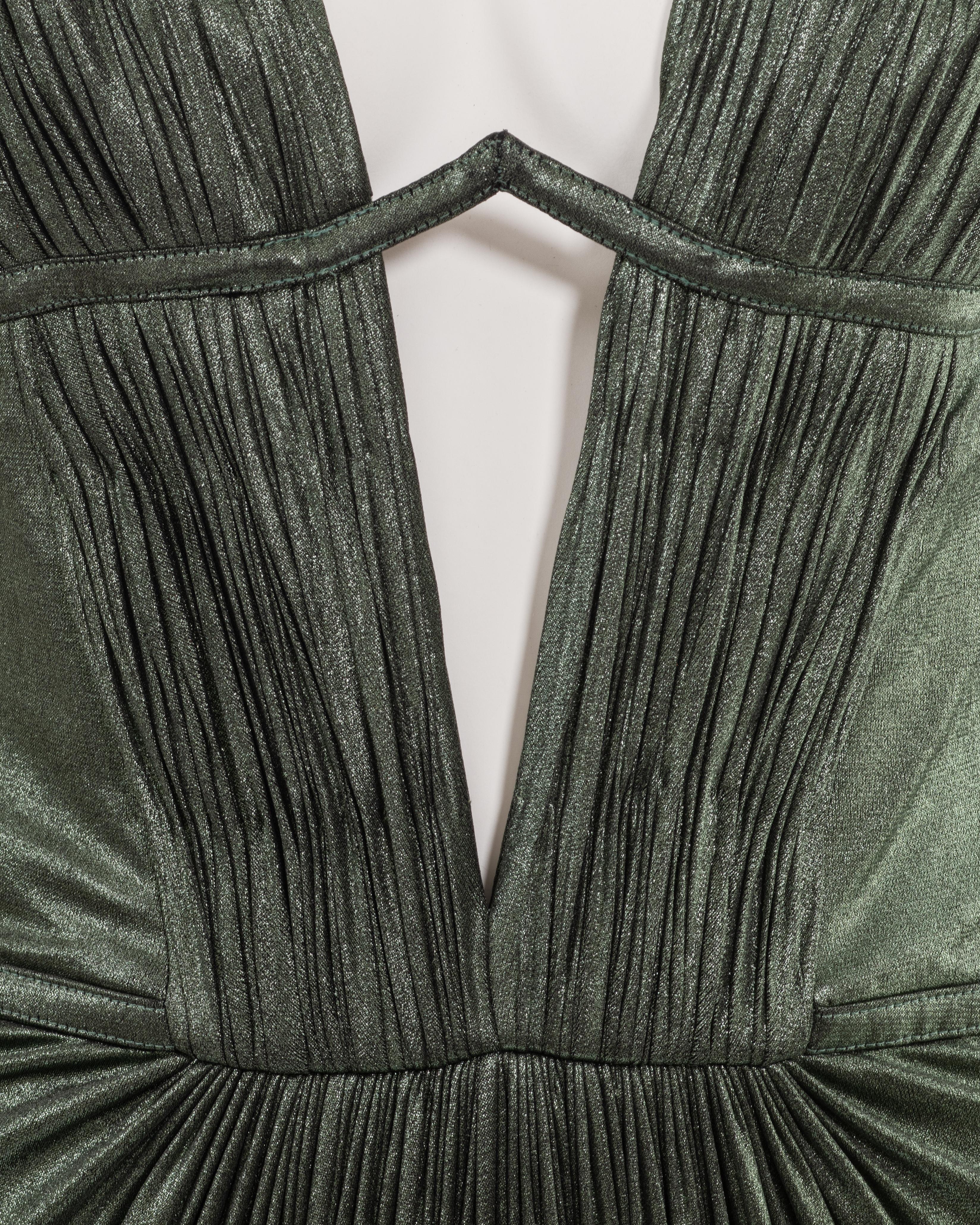 Women's Roberto Cavalli pleated metallic green cupro 'Cleopatra' evening dress, fw 2007 For Sale