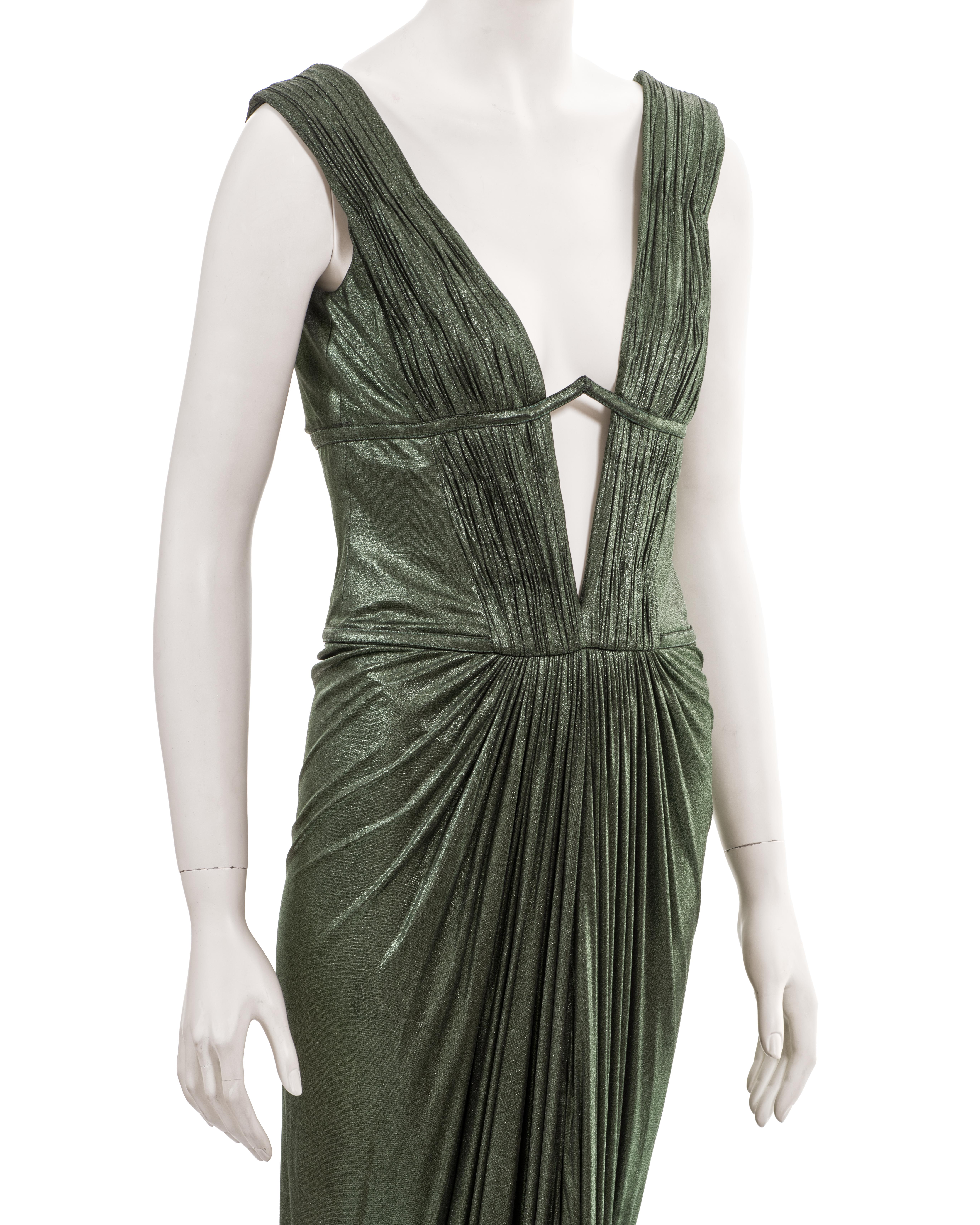 Roberto Cavalli pleated metallic green cupro 'Cleopatra' evening dress, fw 2007 For Sale 2