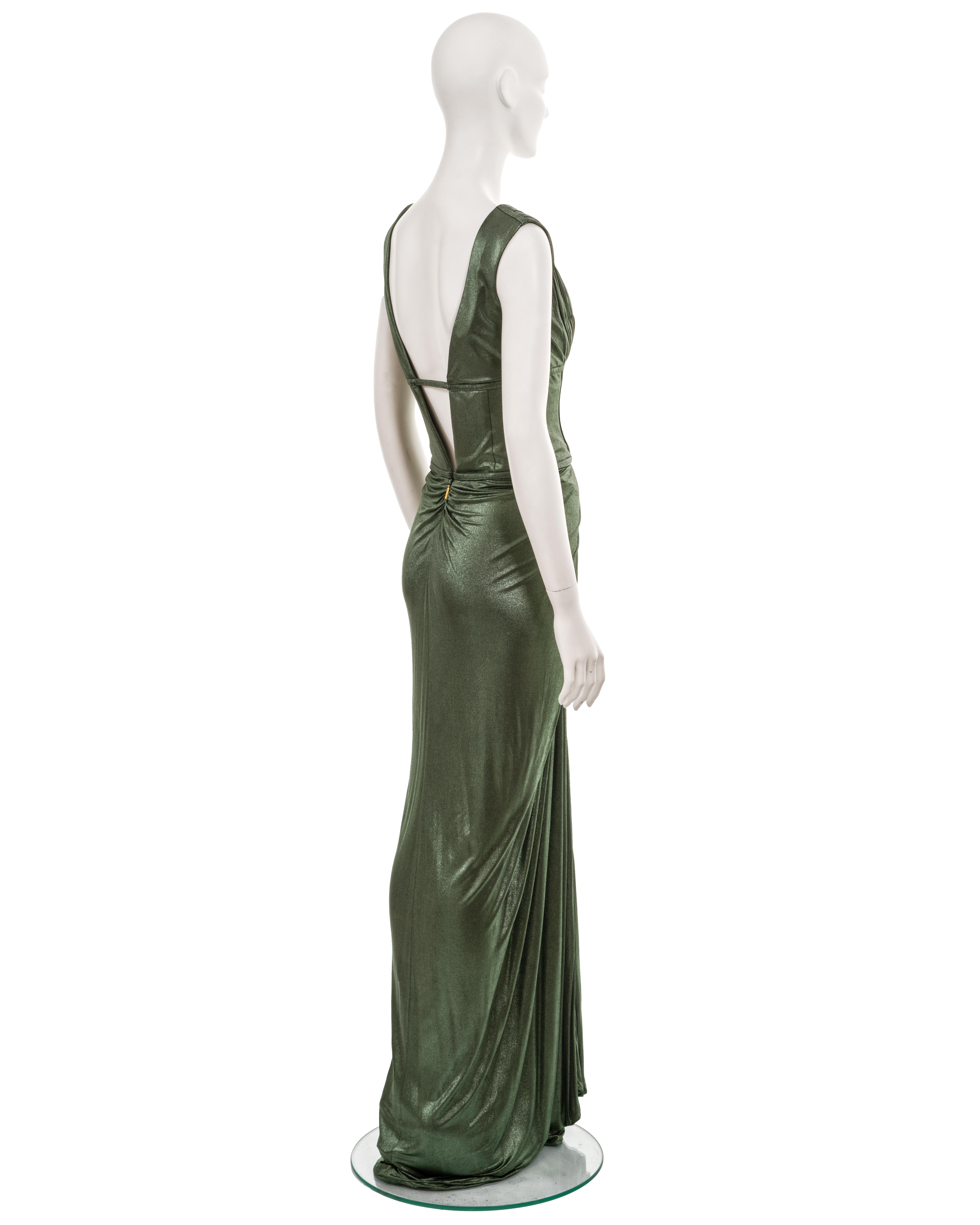 Roberto Cavalli pleated metallic green cupro 'Cleopatra' evening dress, fw 2007 For Sale 3