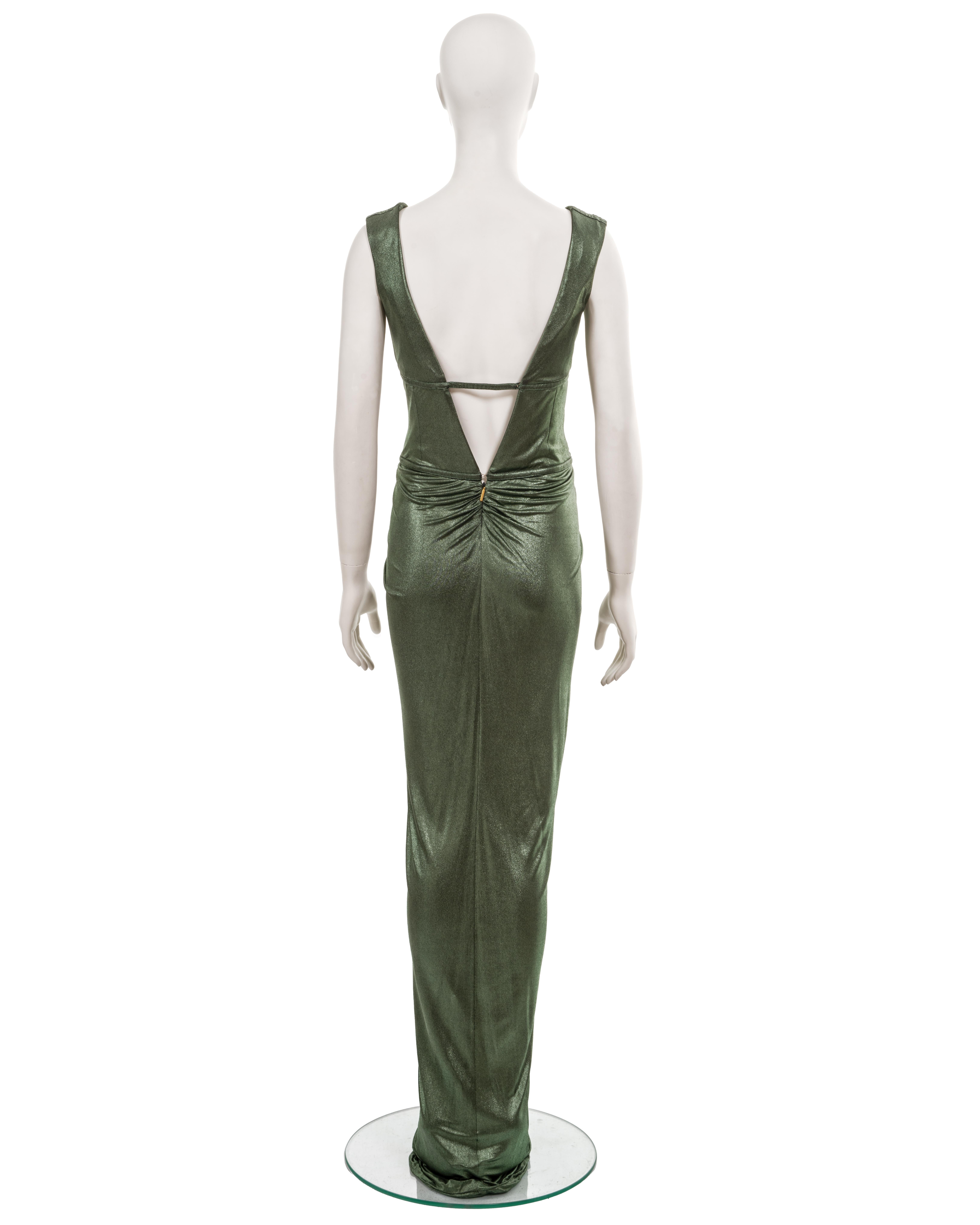 Roberto Cavalli pleated metallic green cupro 'Cleopatra' evening dress, fw 2007 For Sale 4