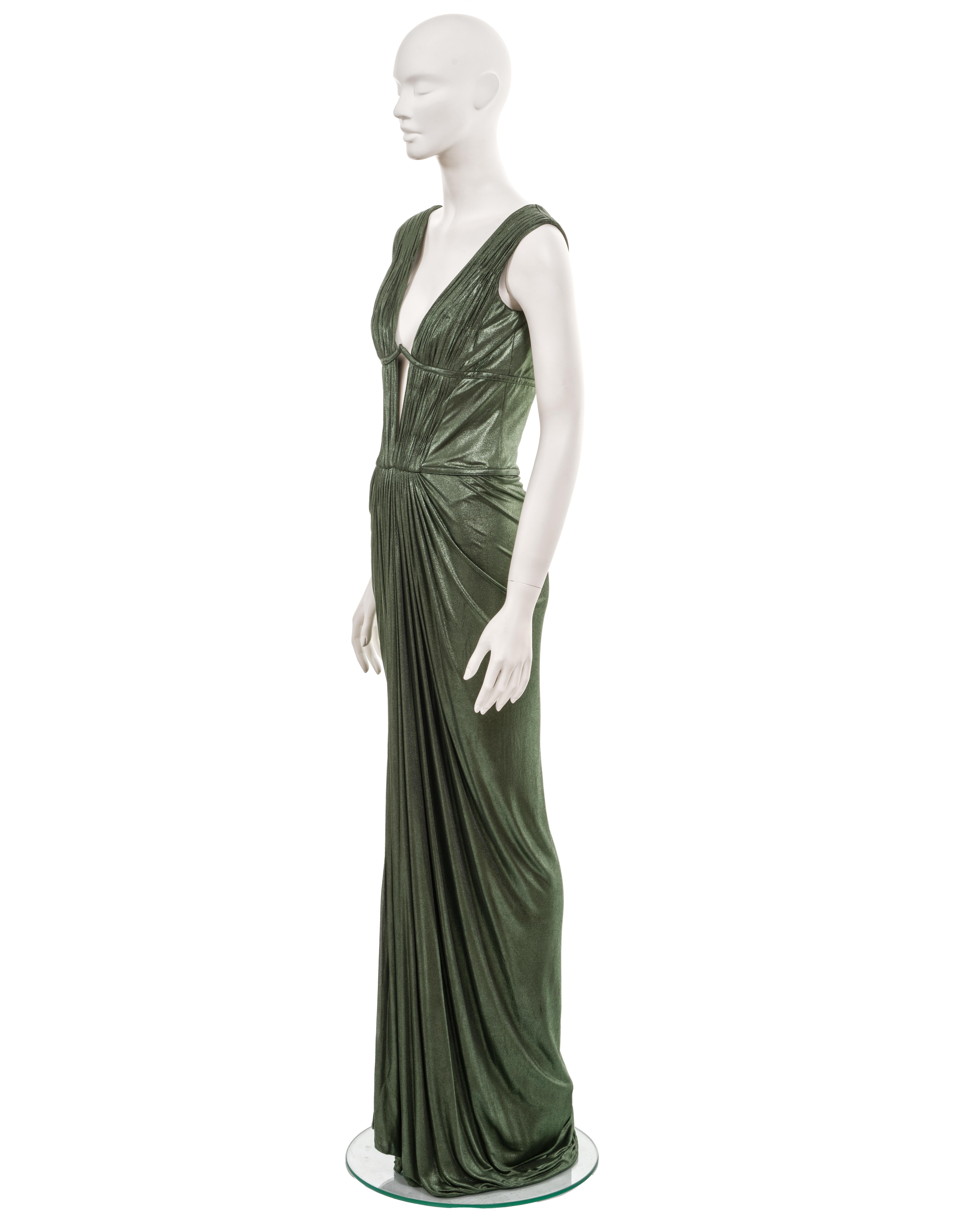 Roberto Cavalli pleated metallic green cupro 'Cleopatra' evening dress, fw 2007 For Sale 5