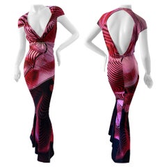 Roberto Cavalli Plunging Maxi Dress with Keyhole Back
