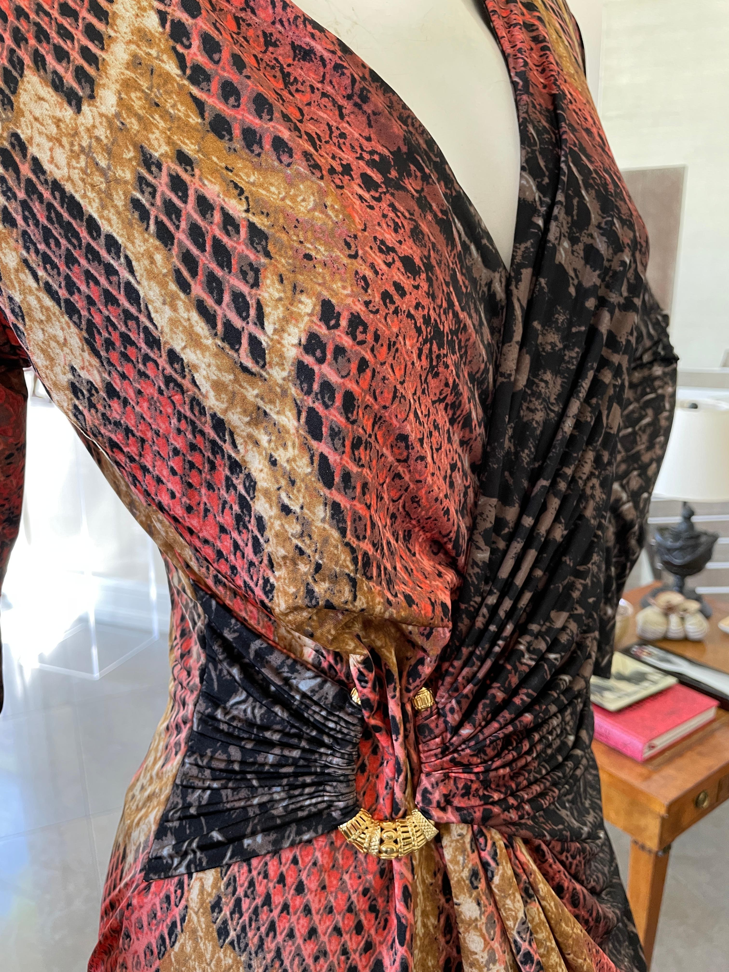 Roberto Cavalli Plunging Vintage Reptile Print Evening Dress  For Sale 5