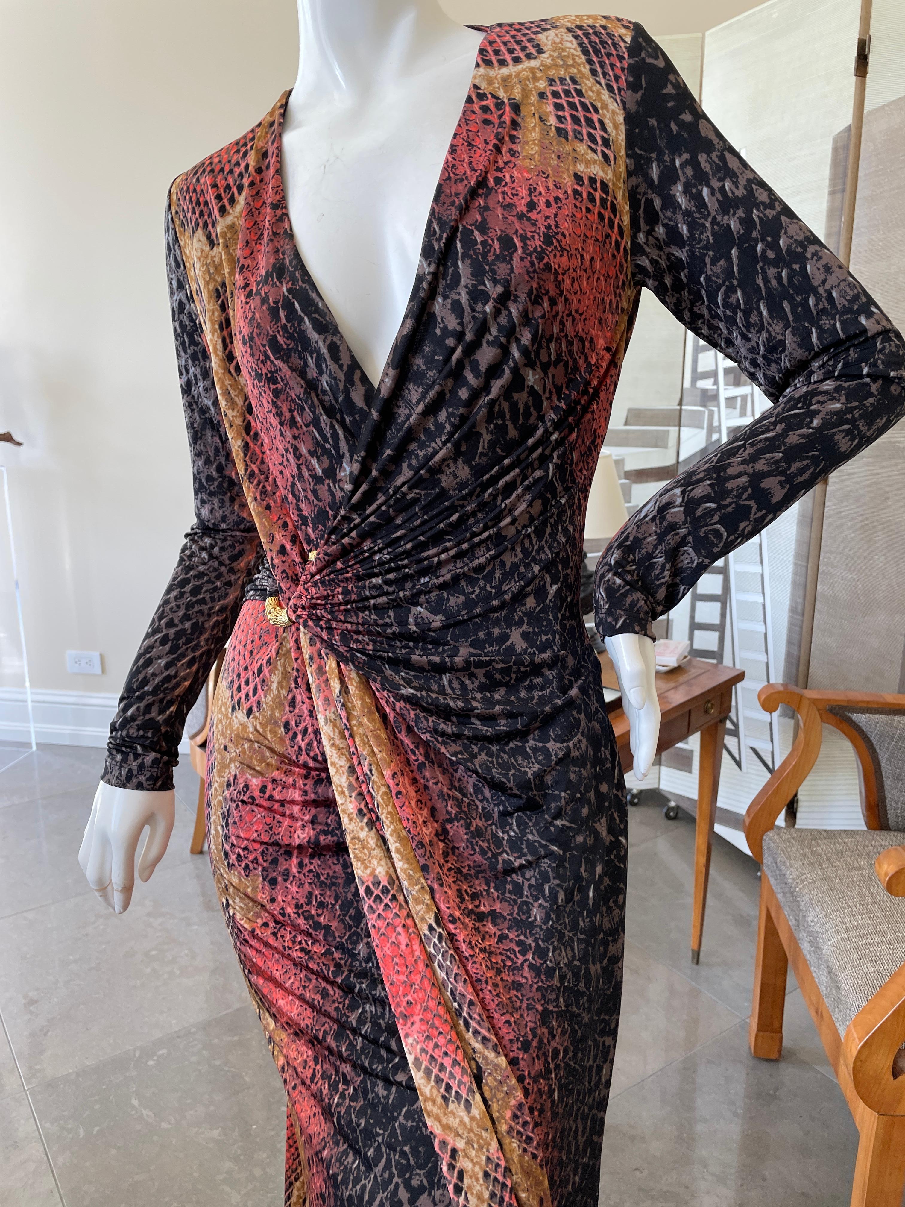 Roberto Cavalli Plunging Vintage Reptile Print Evening Dress  In Excellent Condition For Sale In Cloverdale, CA
