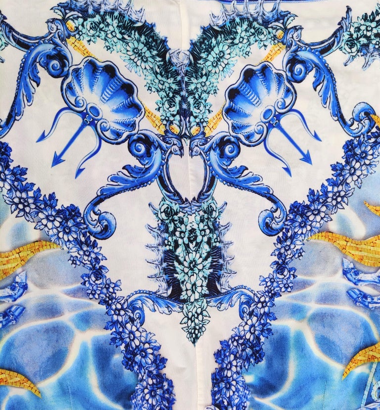 princess polly baby blue dress Roberto Cavalli Poseidon God Mosaic Couture Blue Just Vintage 90s Mini Dress  For Sale at 1stDibs