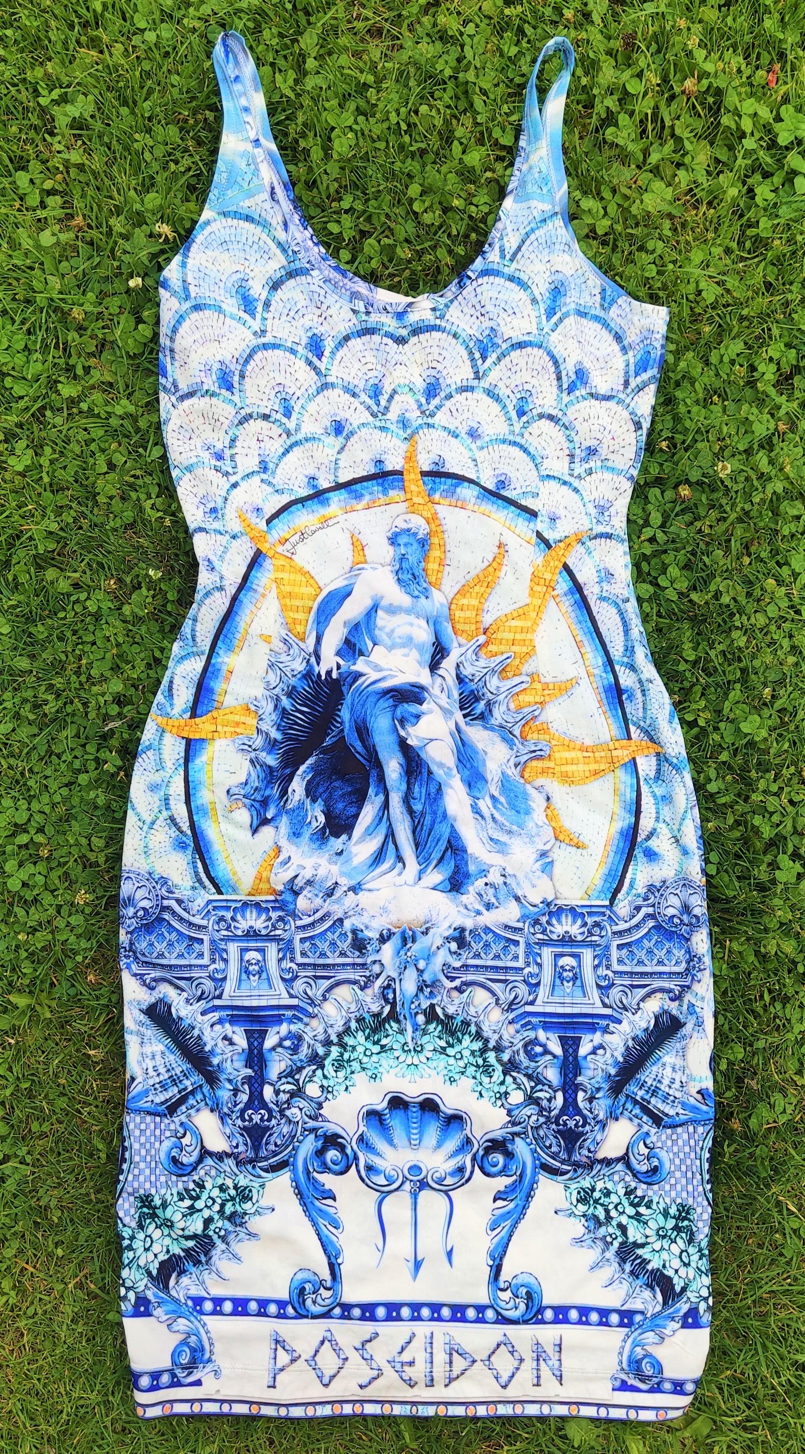 Bleu Roberto Cavalli - Mini robe bleue Just Vintage « Poseidon God » avec mosaïque couture, années 90 en vente