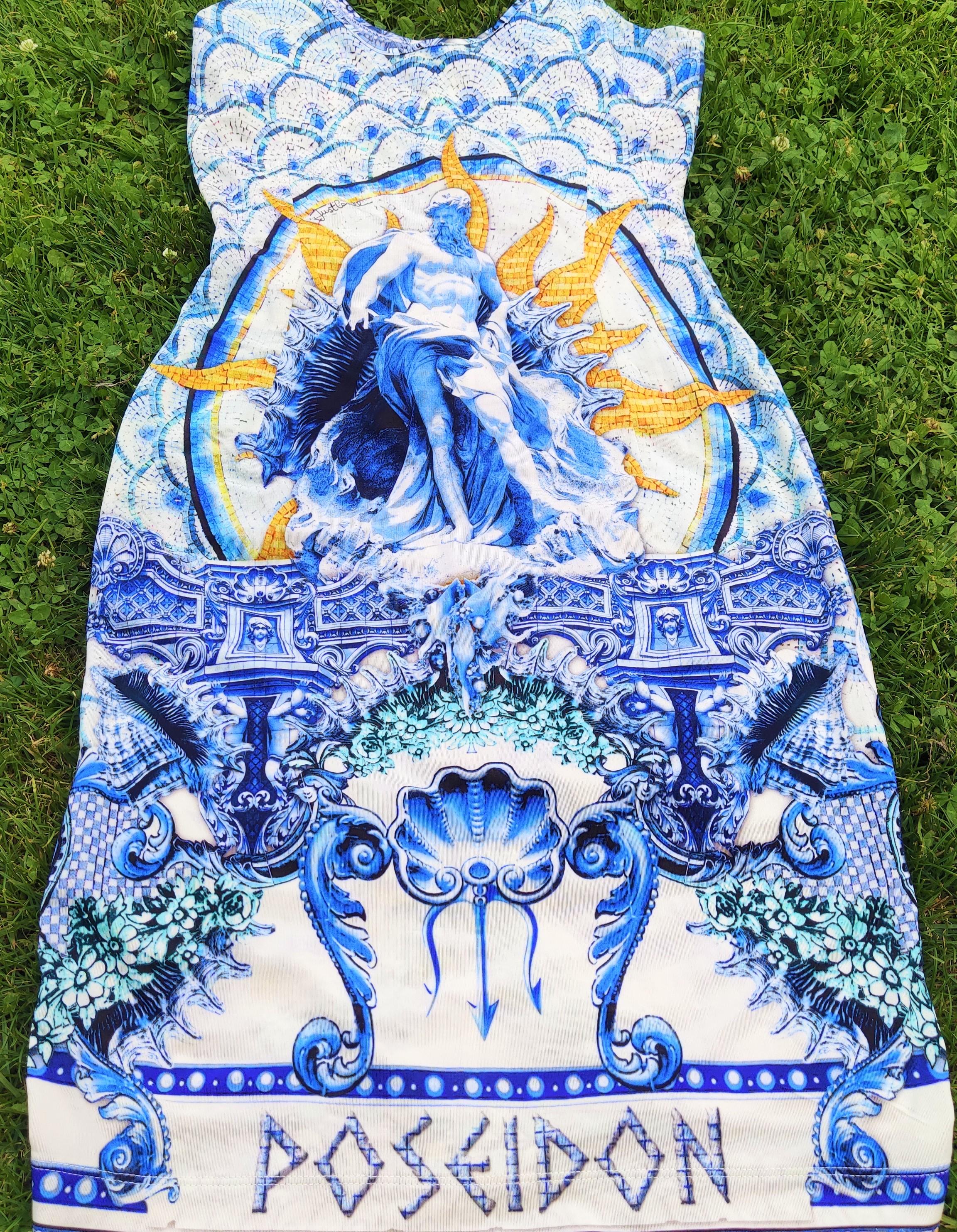 Roberto Cavalli - Mini robe bleue Just Vintage « Poseidon God » avec mosaïque couture, années 90 en vente 2