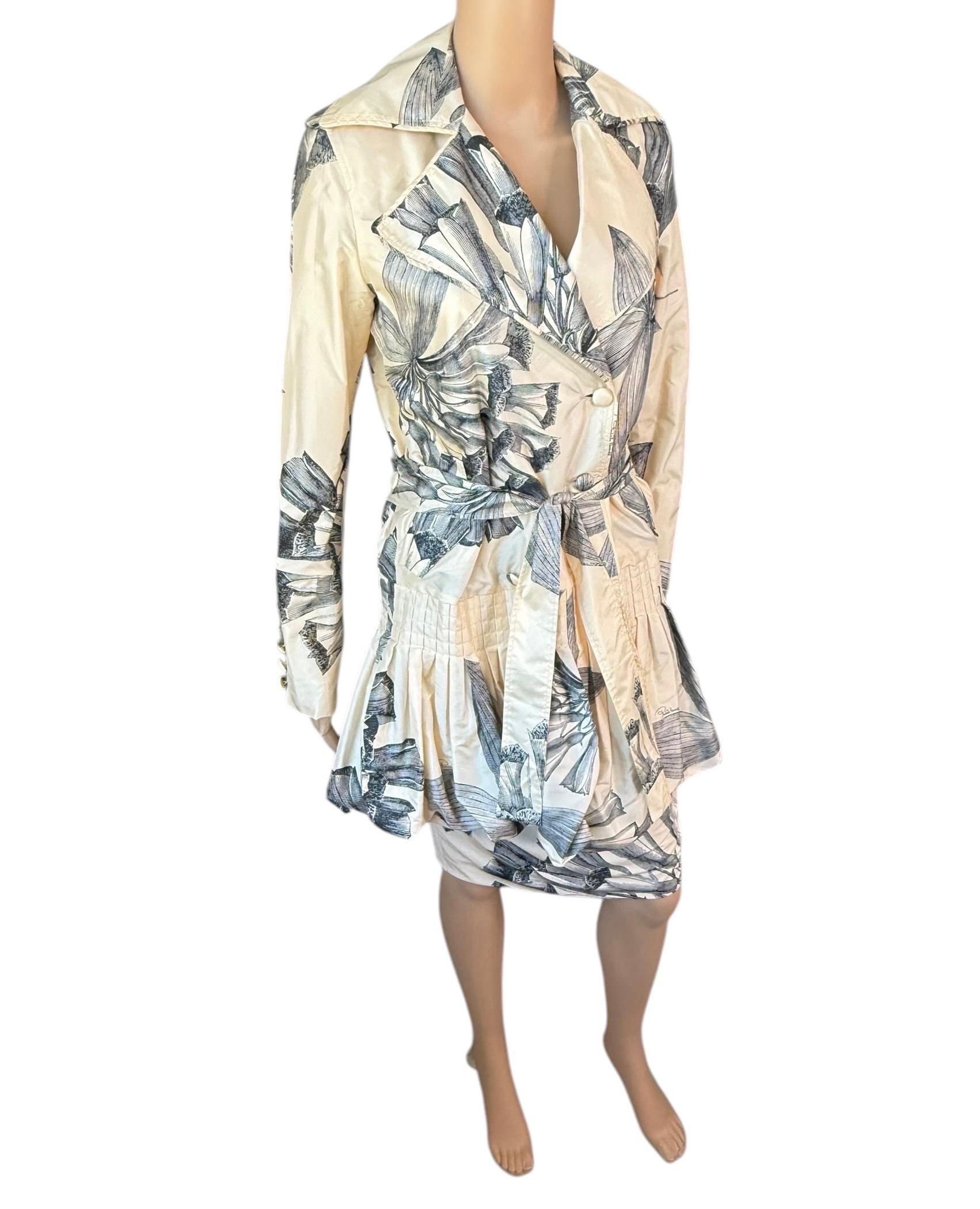 Beige Roberto Cavalli Pre-Fall 2009 Dress & Silk Belted Jacket 2 Piece Set Ensemble For Sale