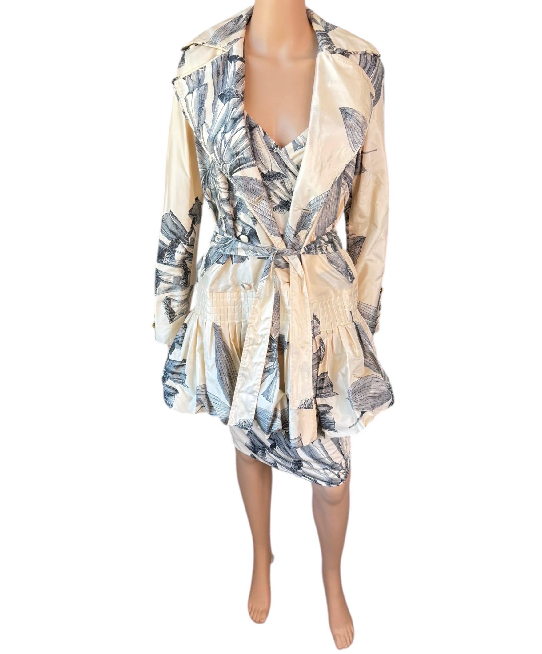 Women's Roberto Cavalli Pre-Fall 2009 Dress & Silk Belted Jacket 2 Piece Set Ensemble For Sale