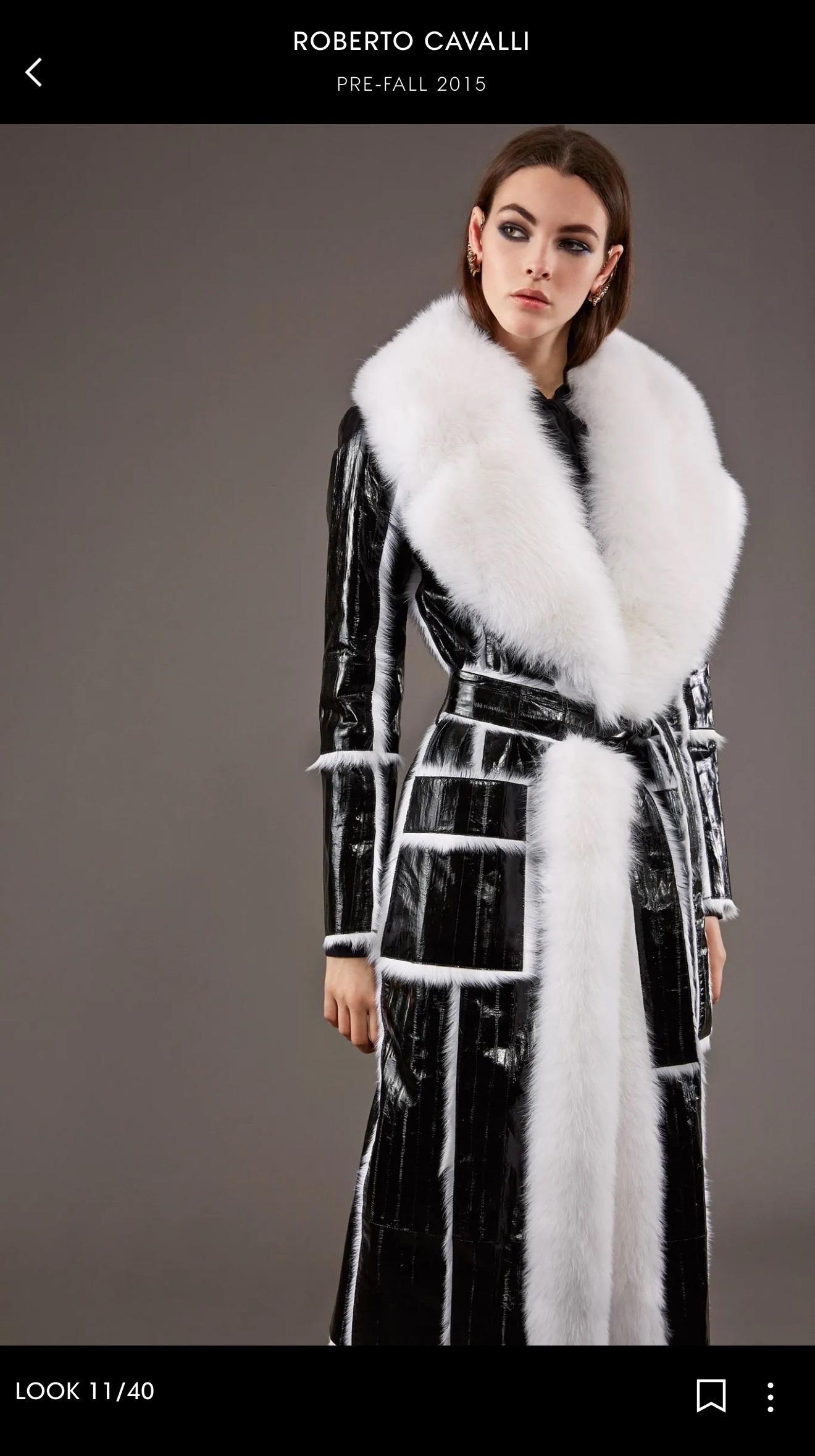 Roberto Cavalli Pre-Fall 2015 Runway Leather & Fox Fur Belted Jacket Coat For Sale 11