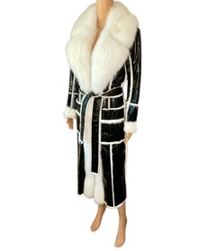 Roberto Cavalli Pre-Fall 2015 Runway Leather & Fox Fur Belted Jacket Coat